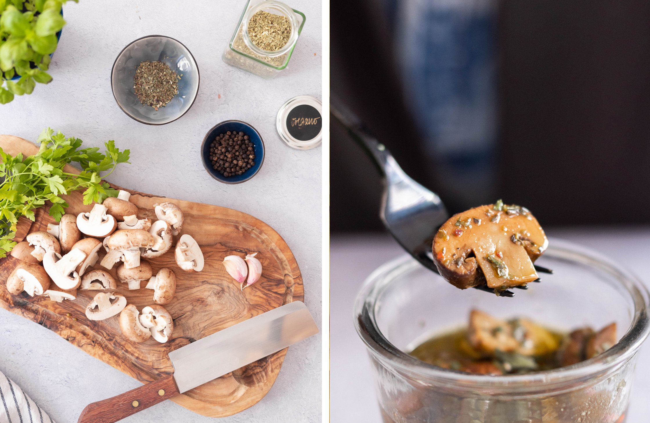 Preparation of the pickled mushrooms.
