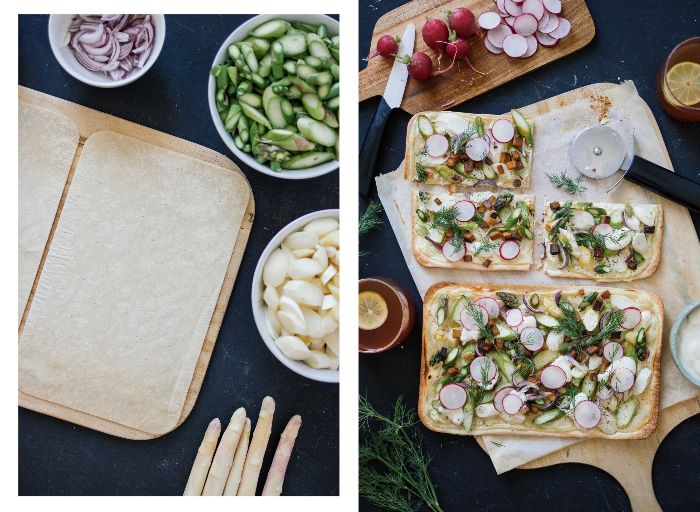 flammkuchen vor und nach dem belegen