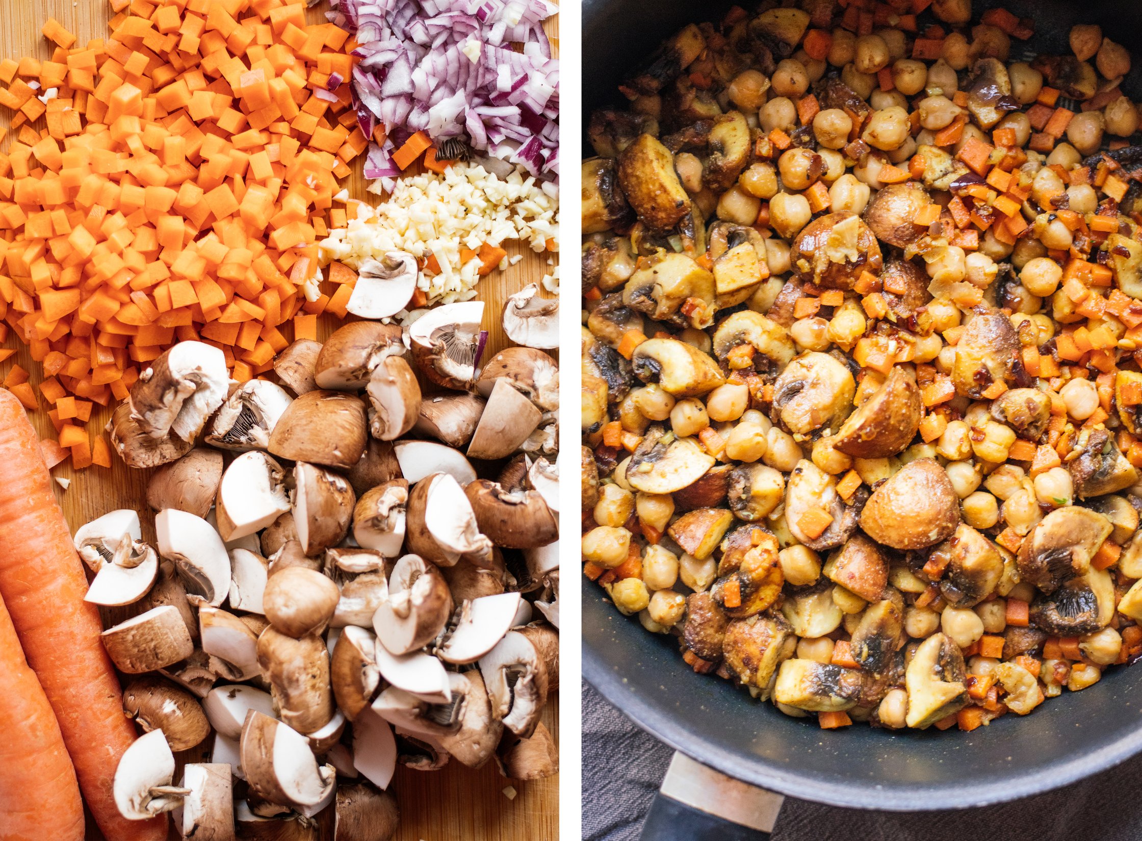 gemüse für veganes pilaw geschnitten und angebraten