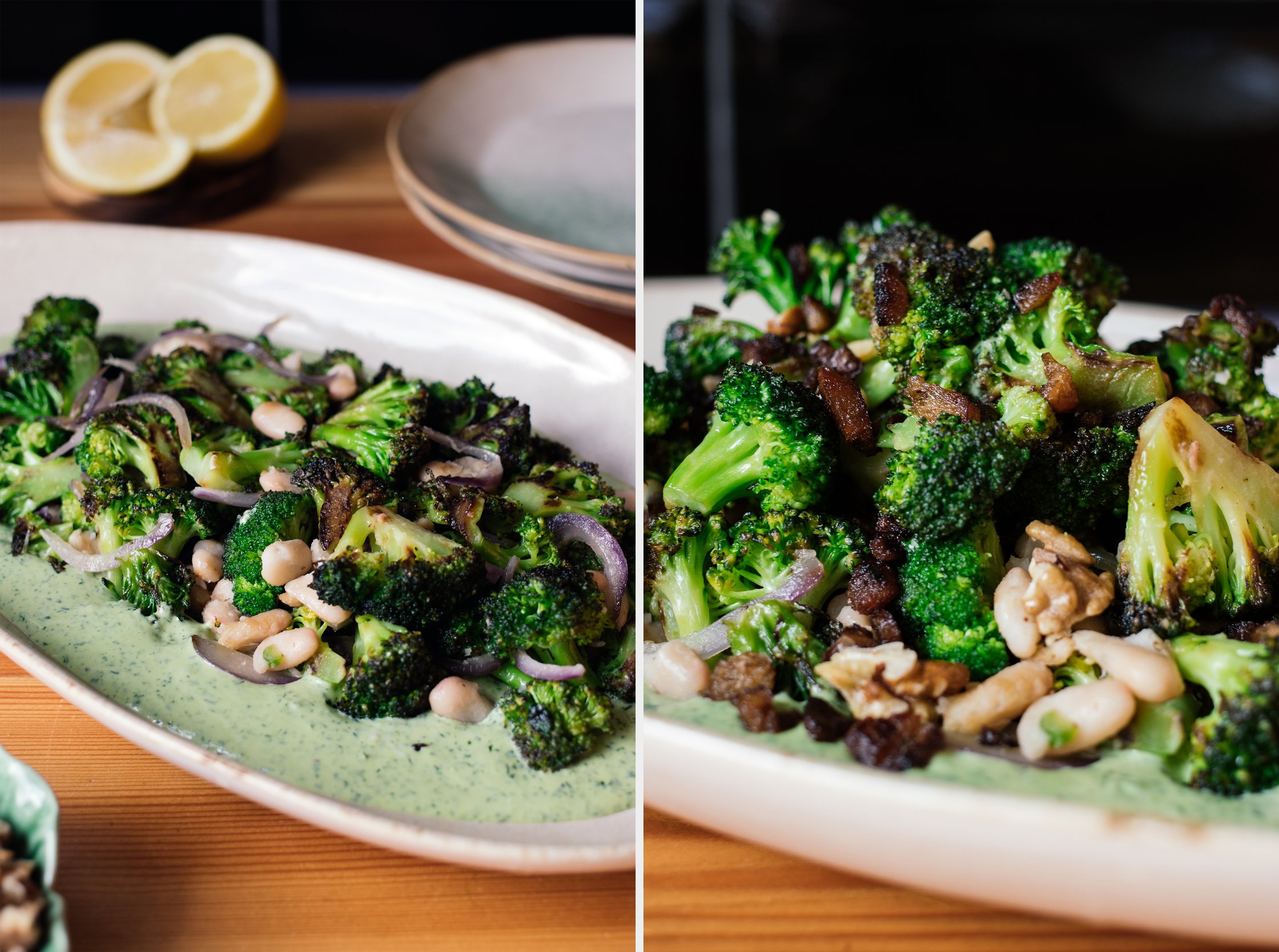 roasted broccoli salad on a plate
