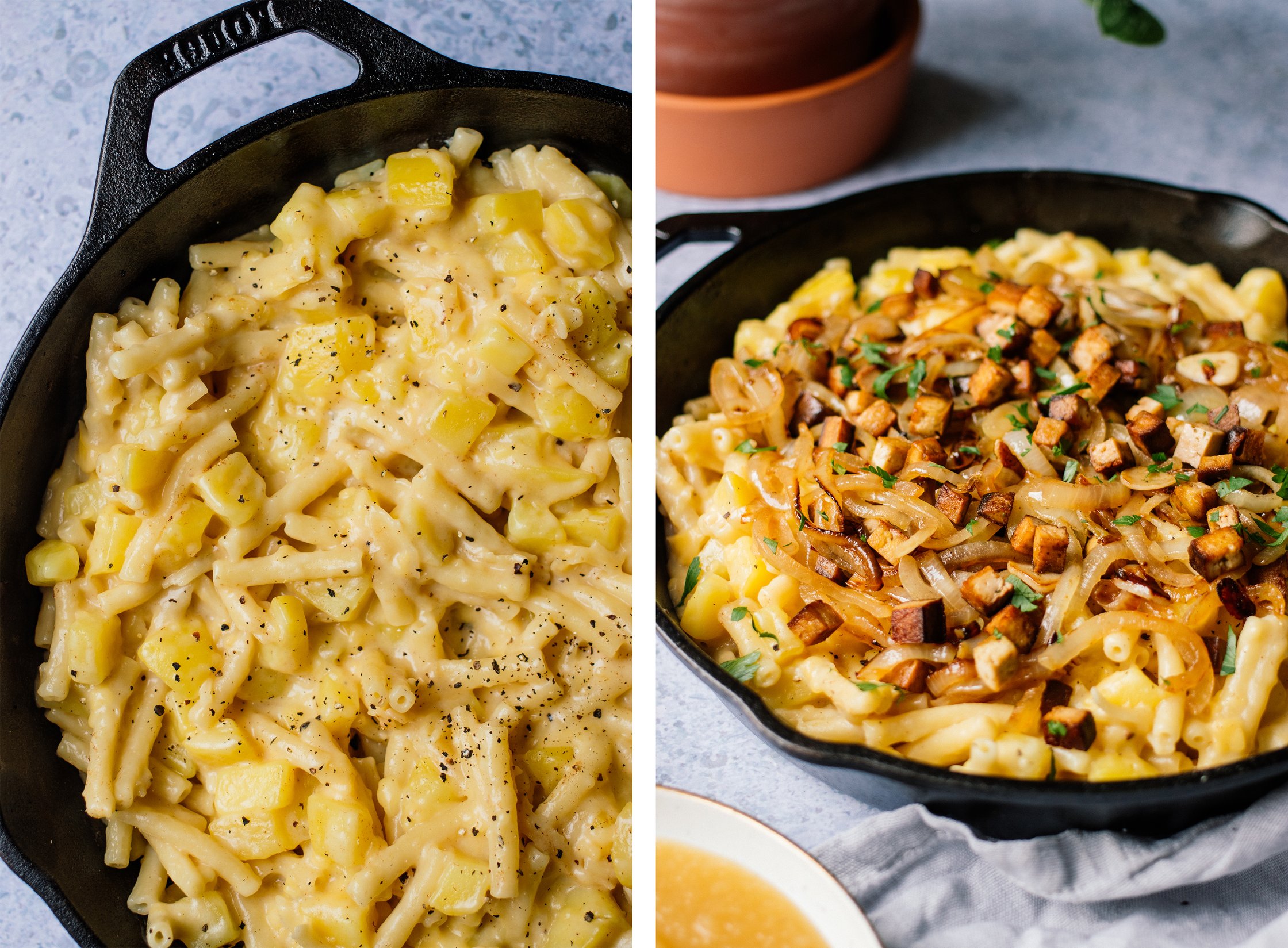 nahaufnahme von veganen älplermagronen