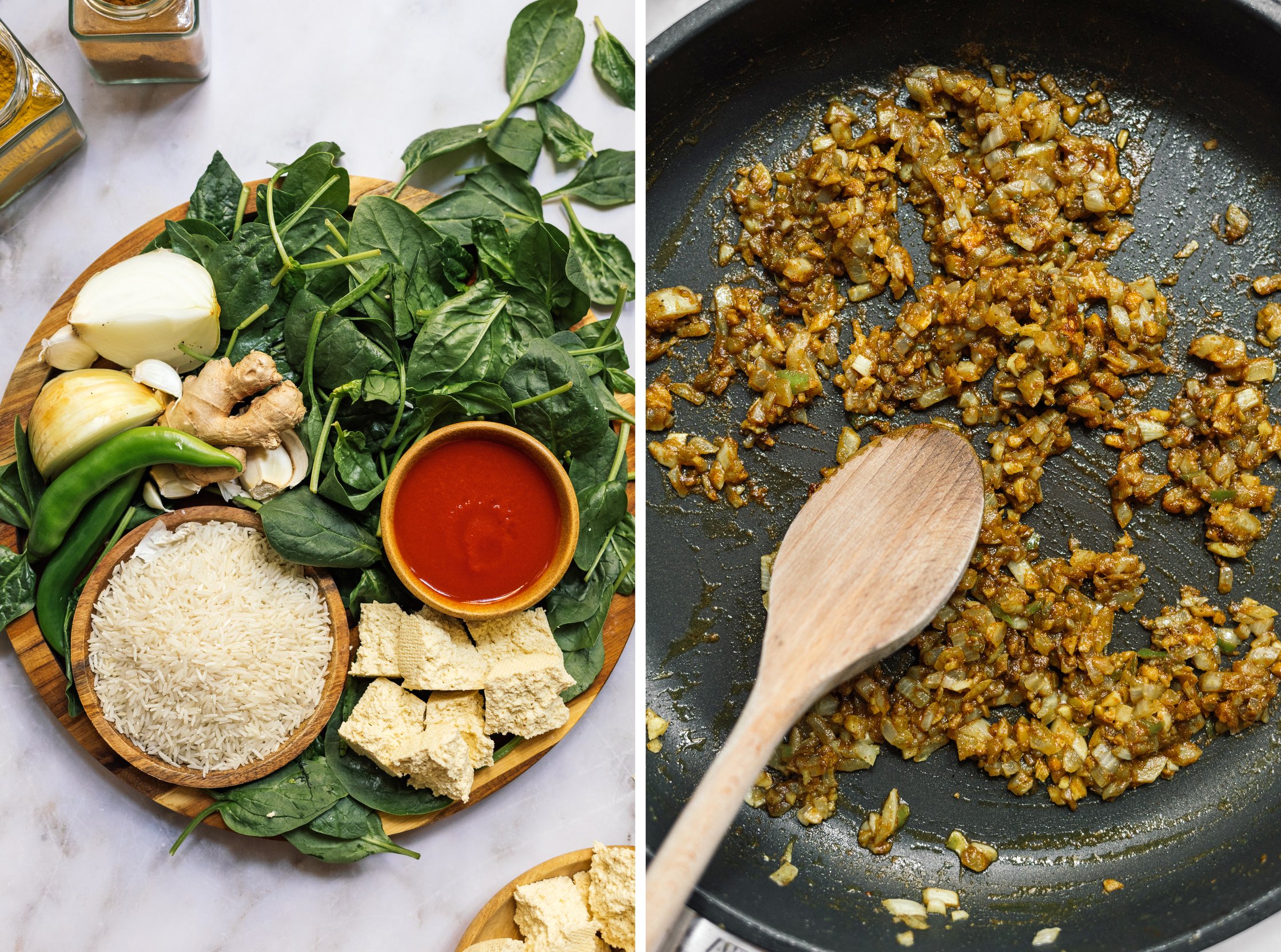 ingredients for vegan palak paneer with tofu