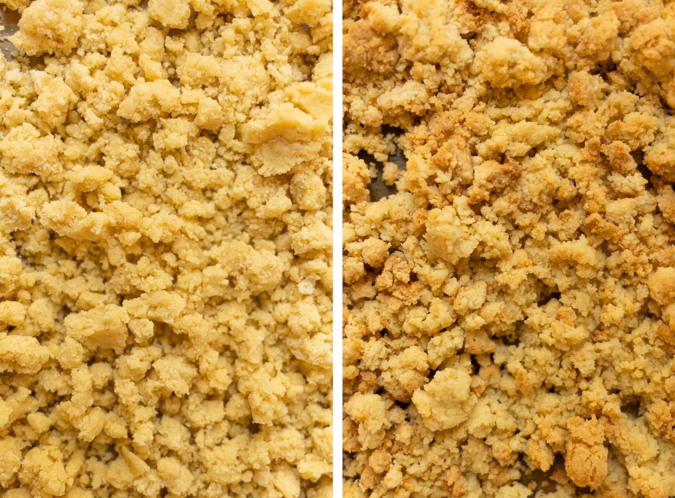 Crumbles before and after baking.