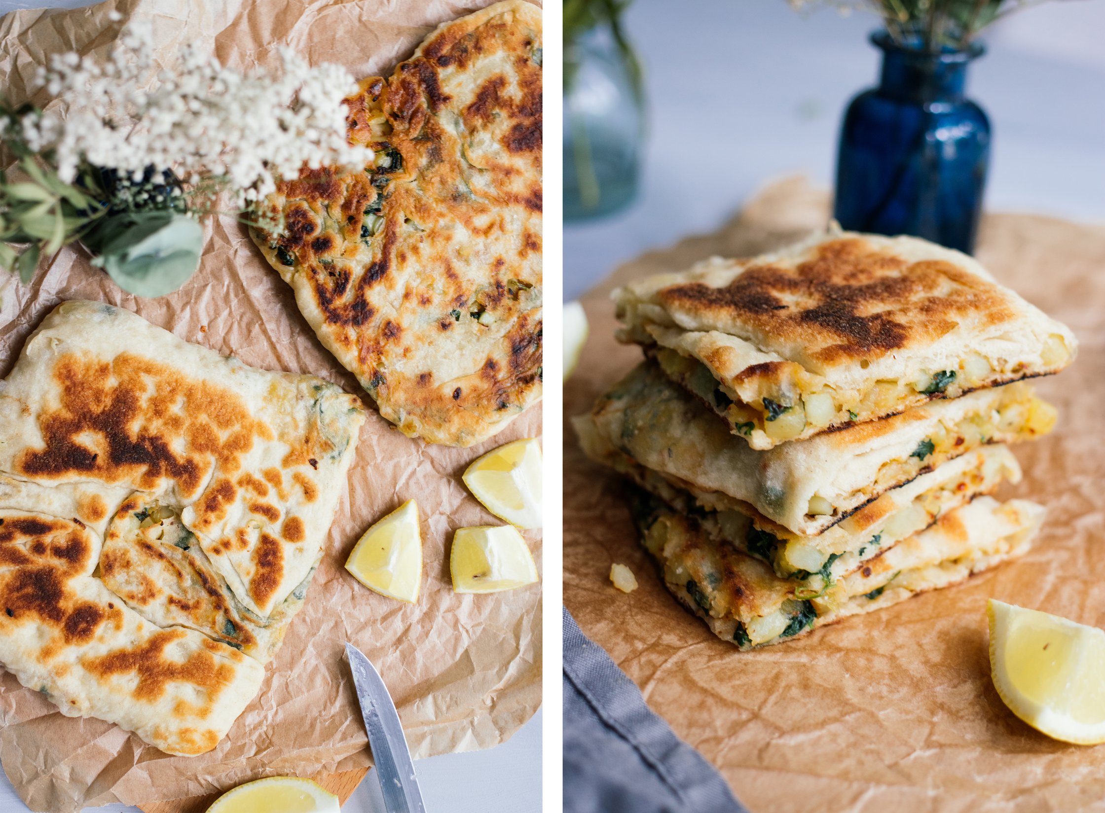 vegan gozleme cut in pieces