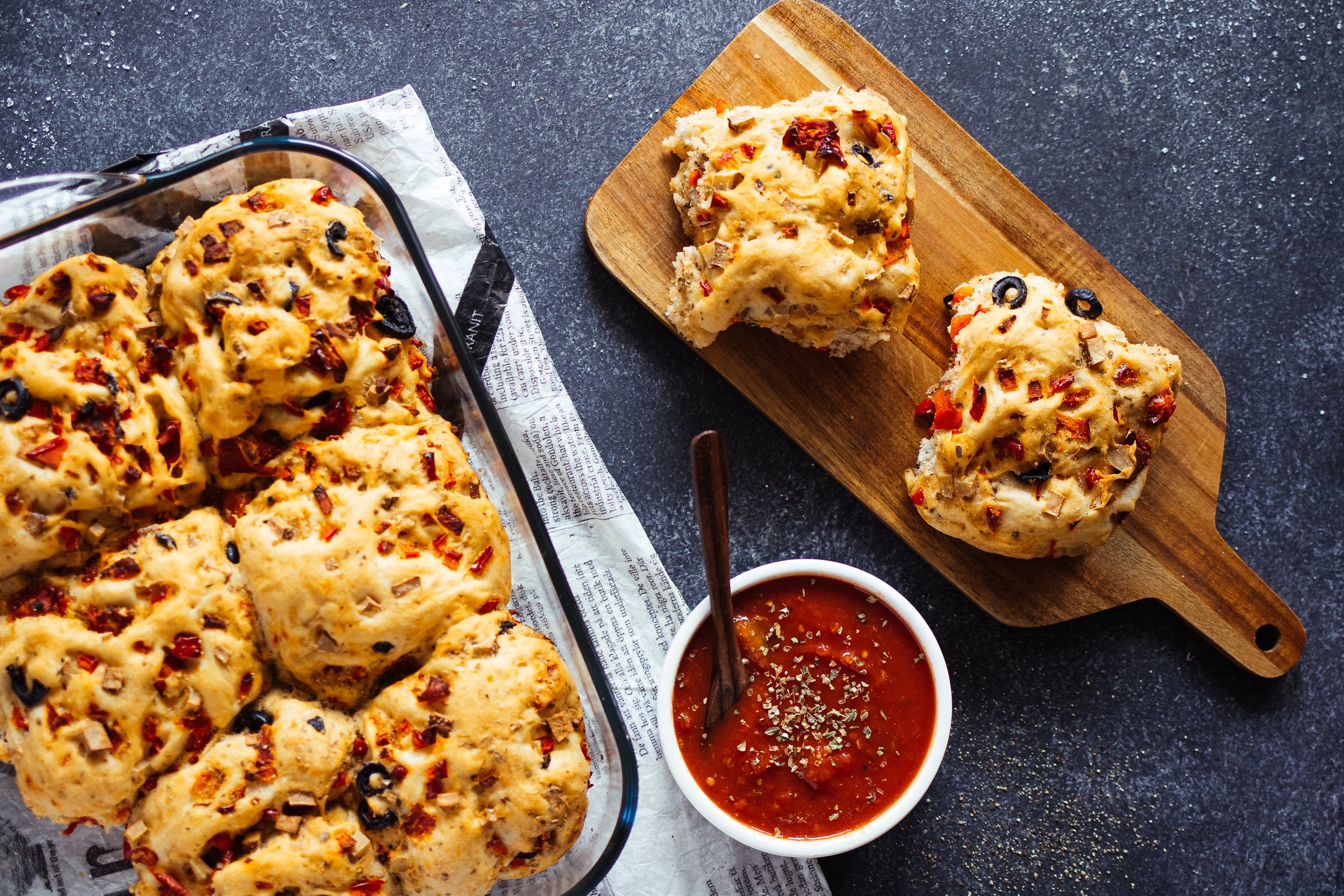 vegan pizza rolls with marinara dip