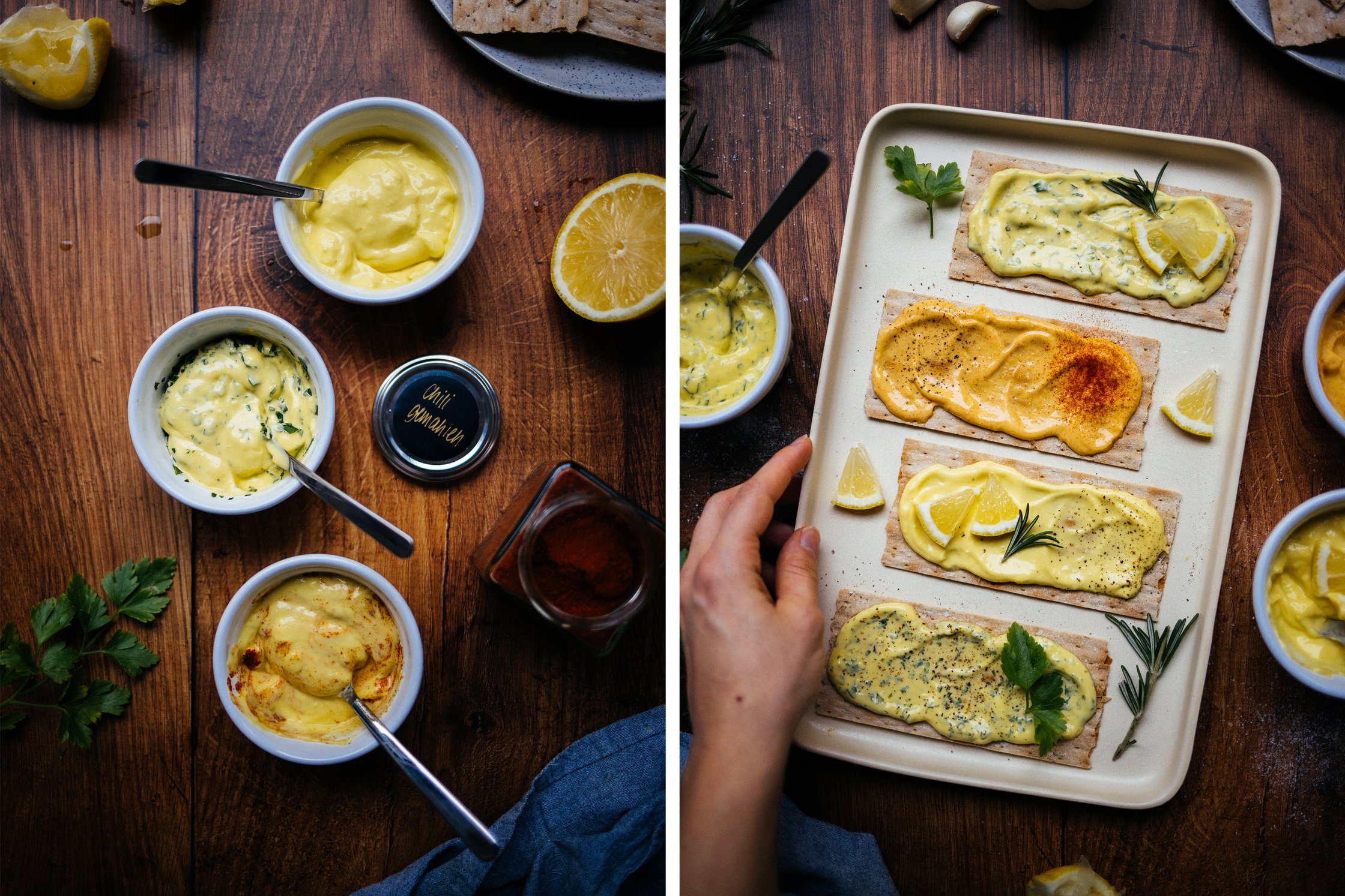 Knäckebrote mit veganer Aioli bestrichen