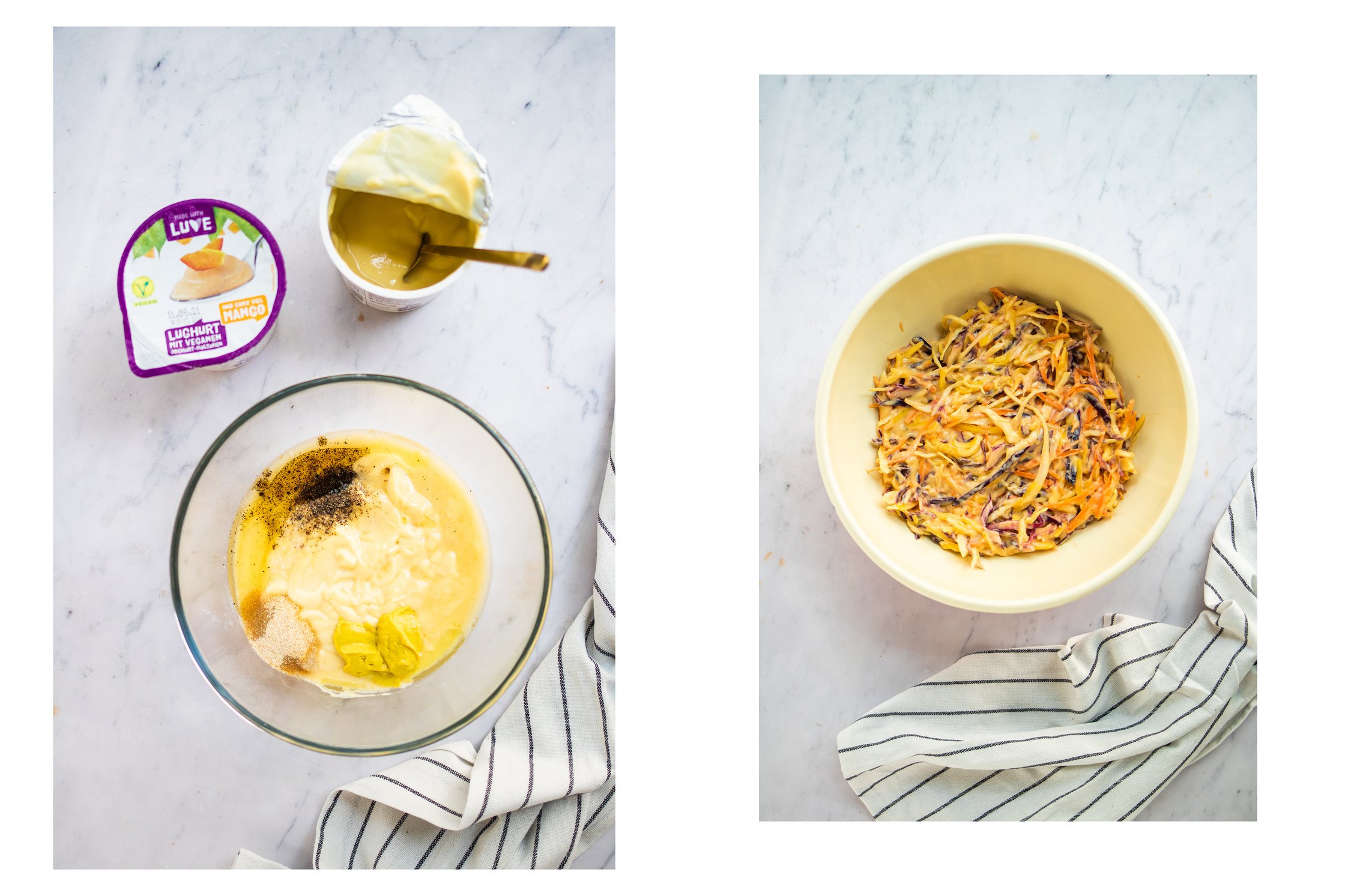 Ingrediens for vegan Mango Coleslaw in a Bowl