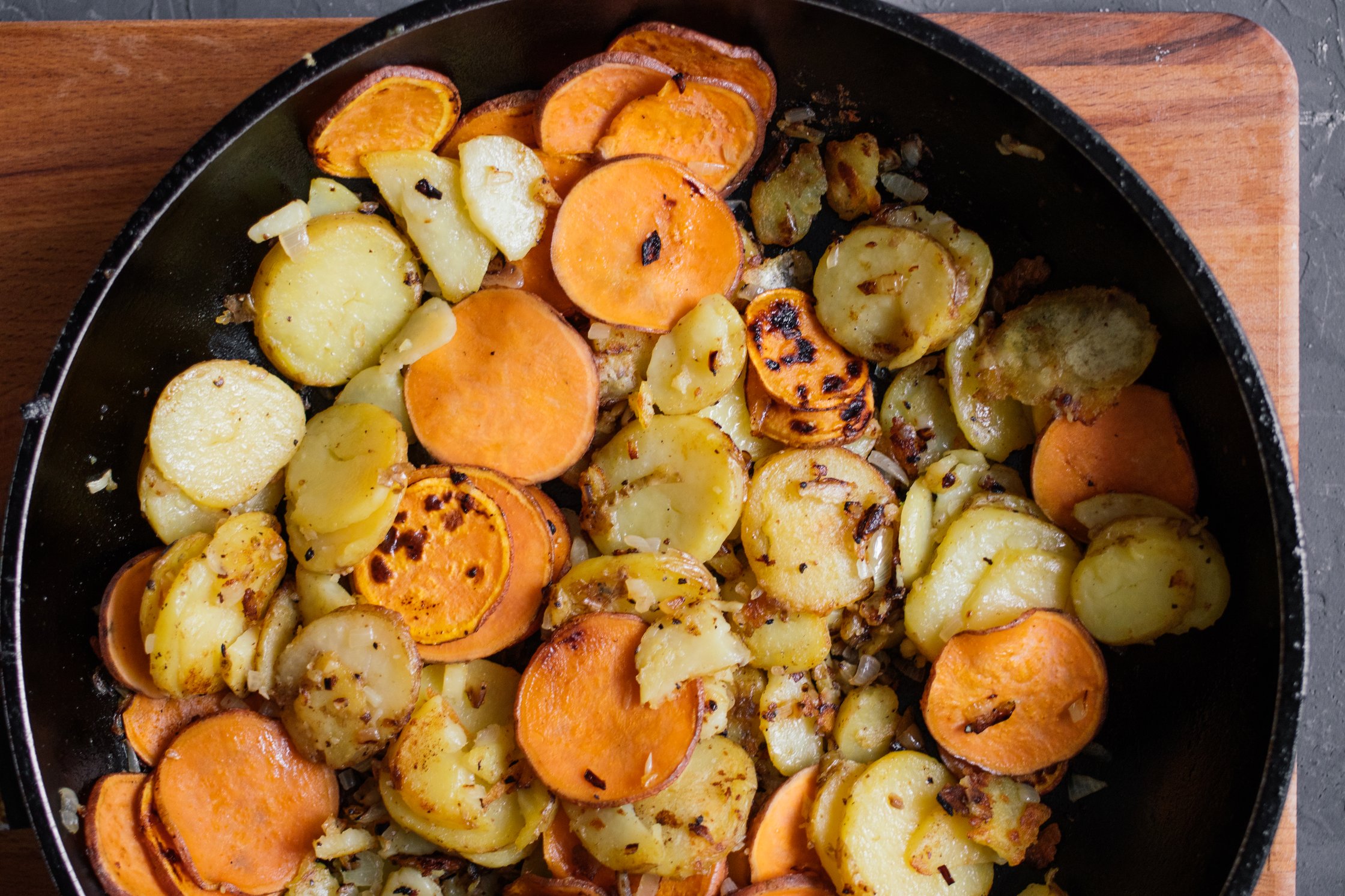 potatoes and sweet potatoes after frying