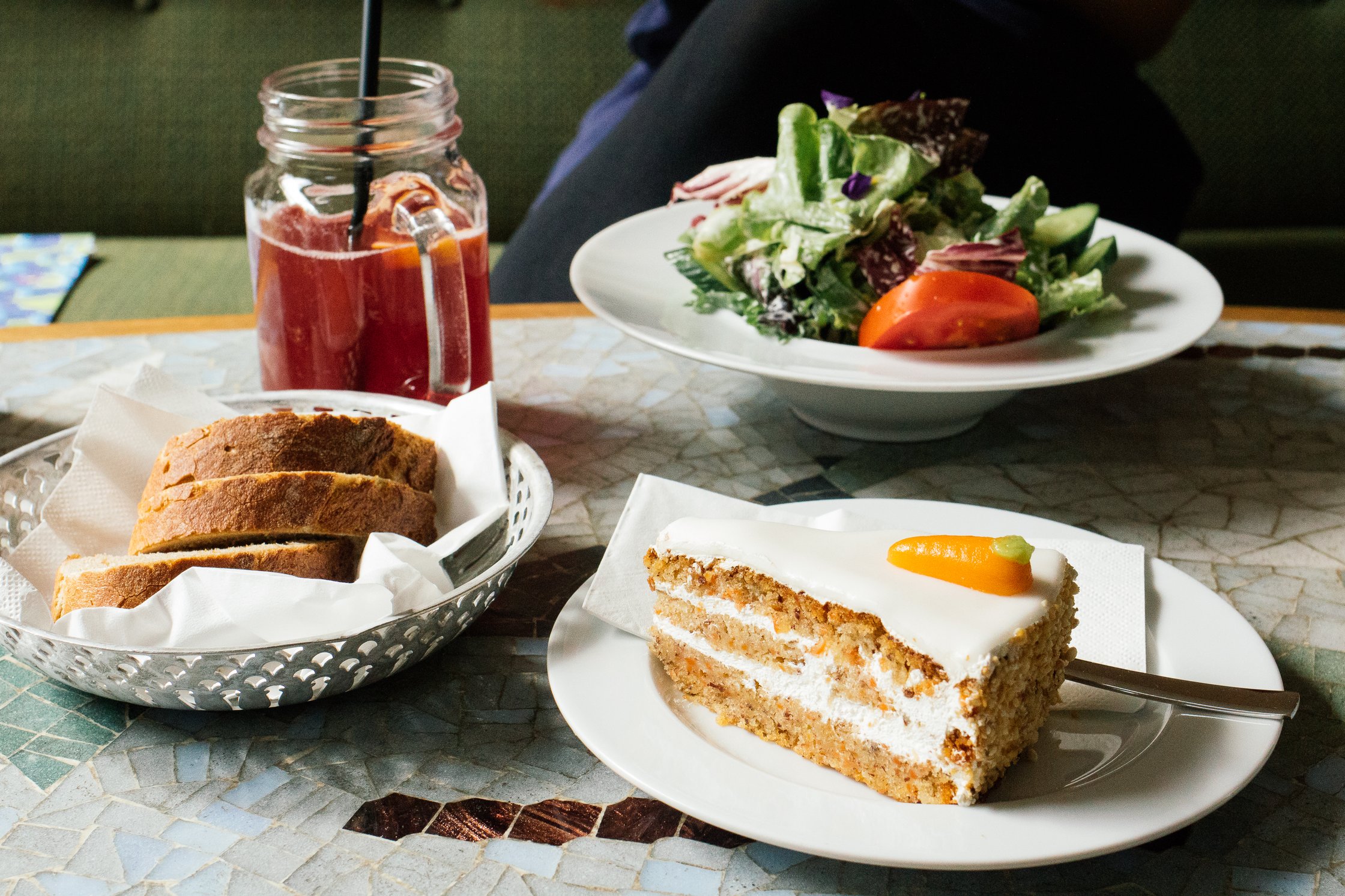 carrot cake and salad