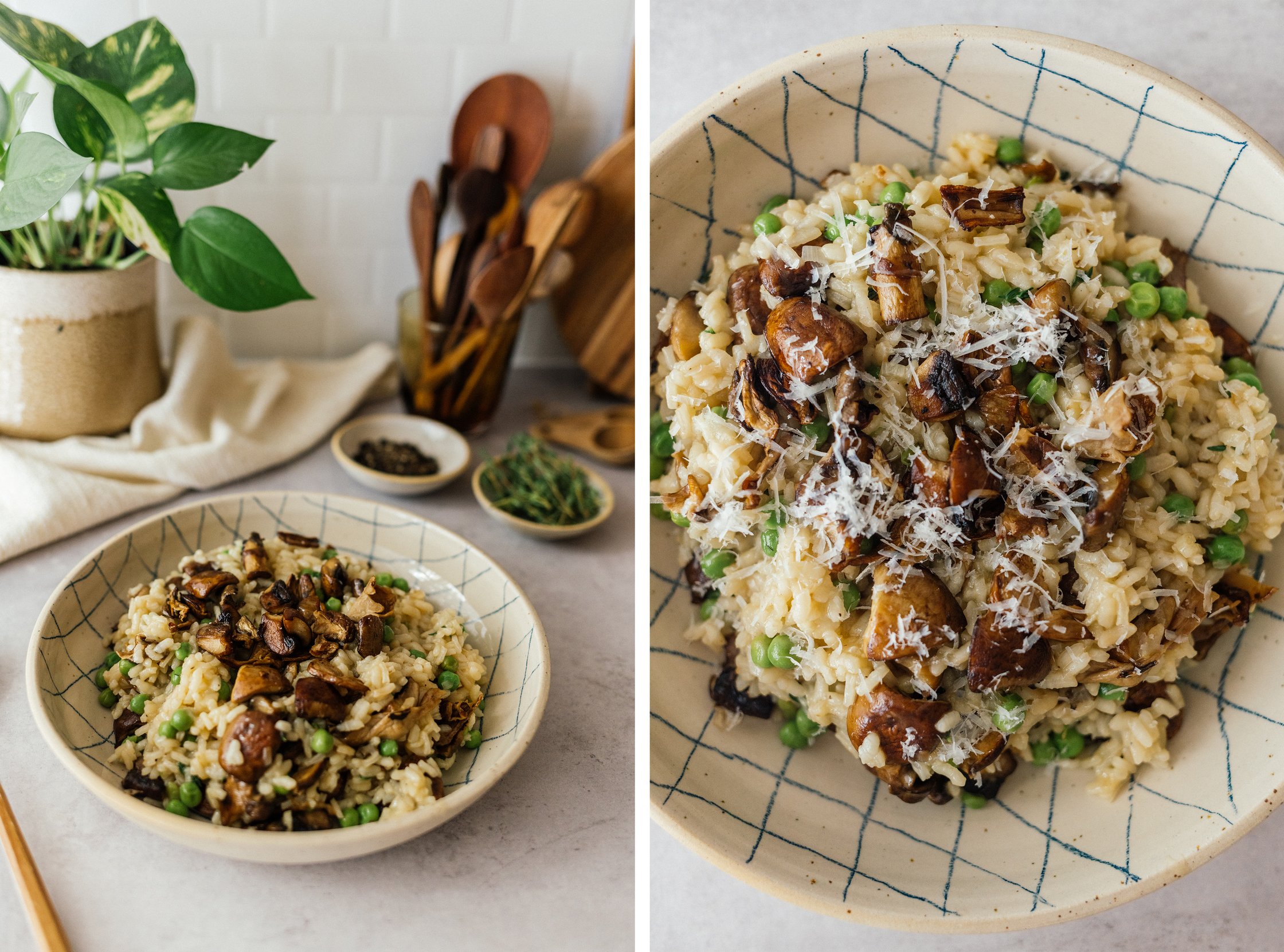 veganes pilz risotto mit veganem parmesan