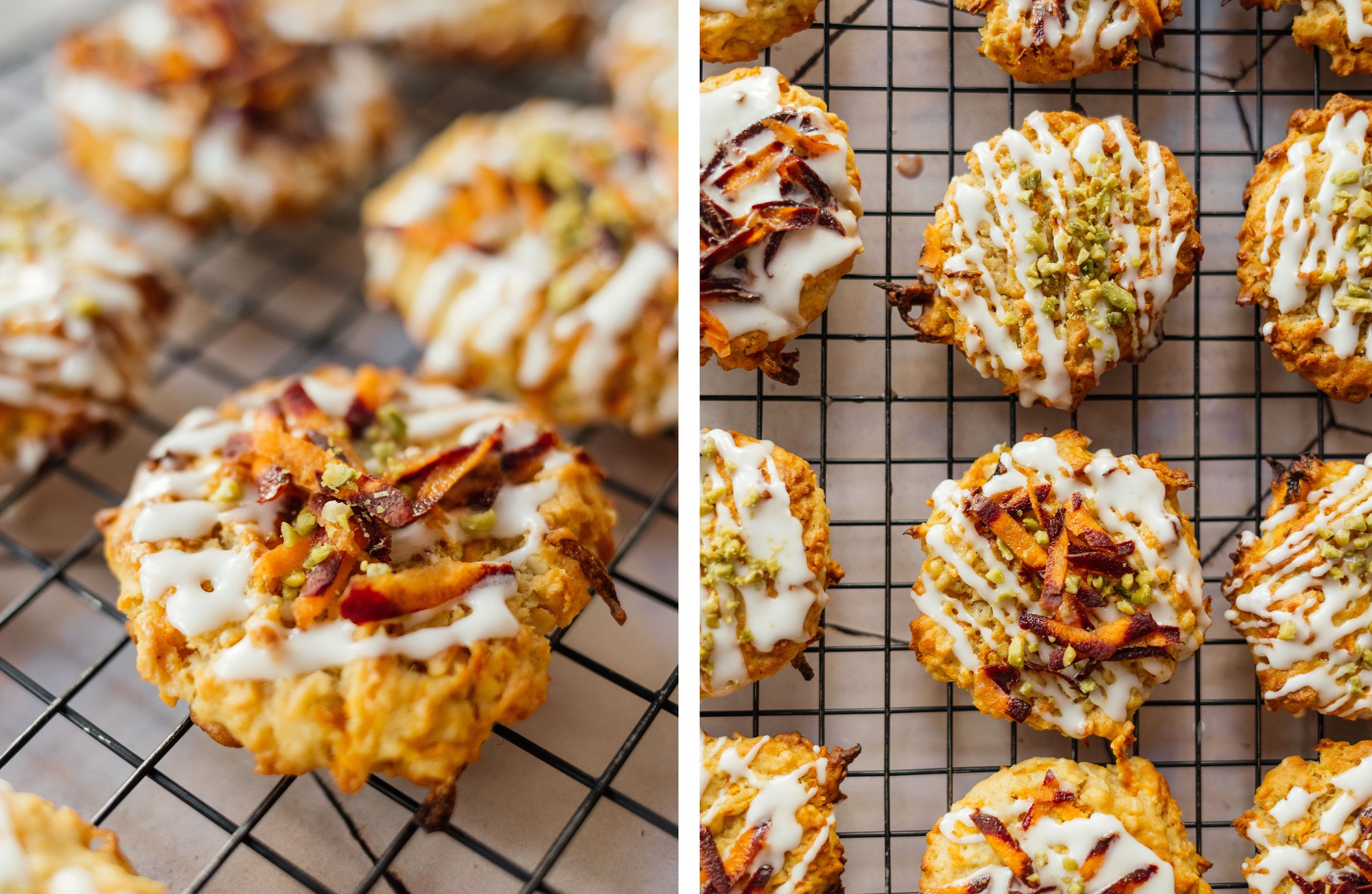 vegan carrot cake cookies on a grid