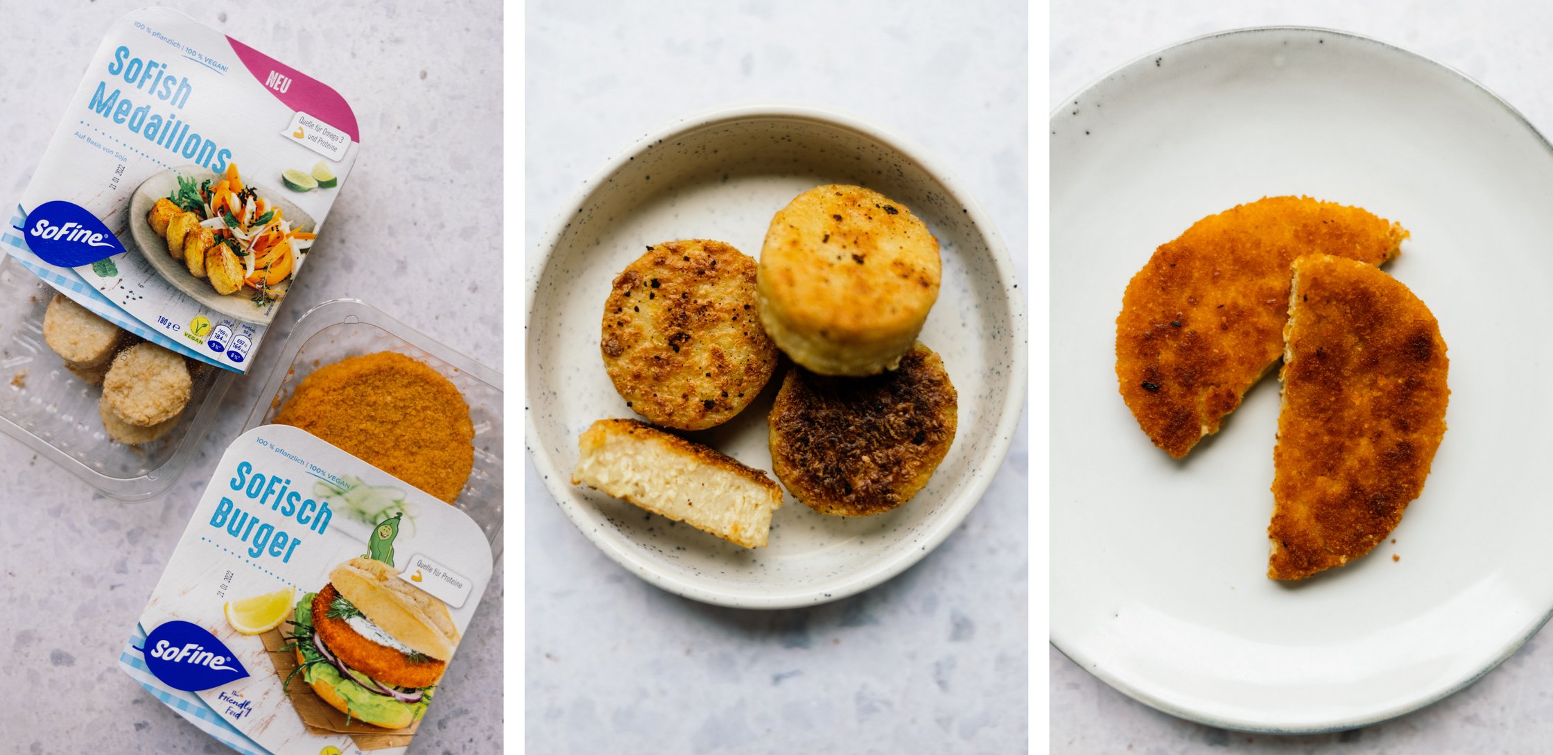 vegane Fischmedaillons und fischburger von sofine