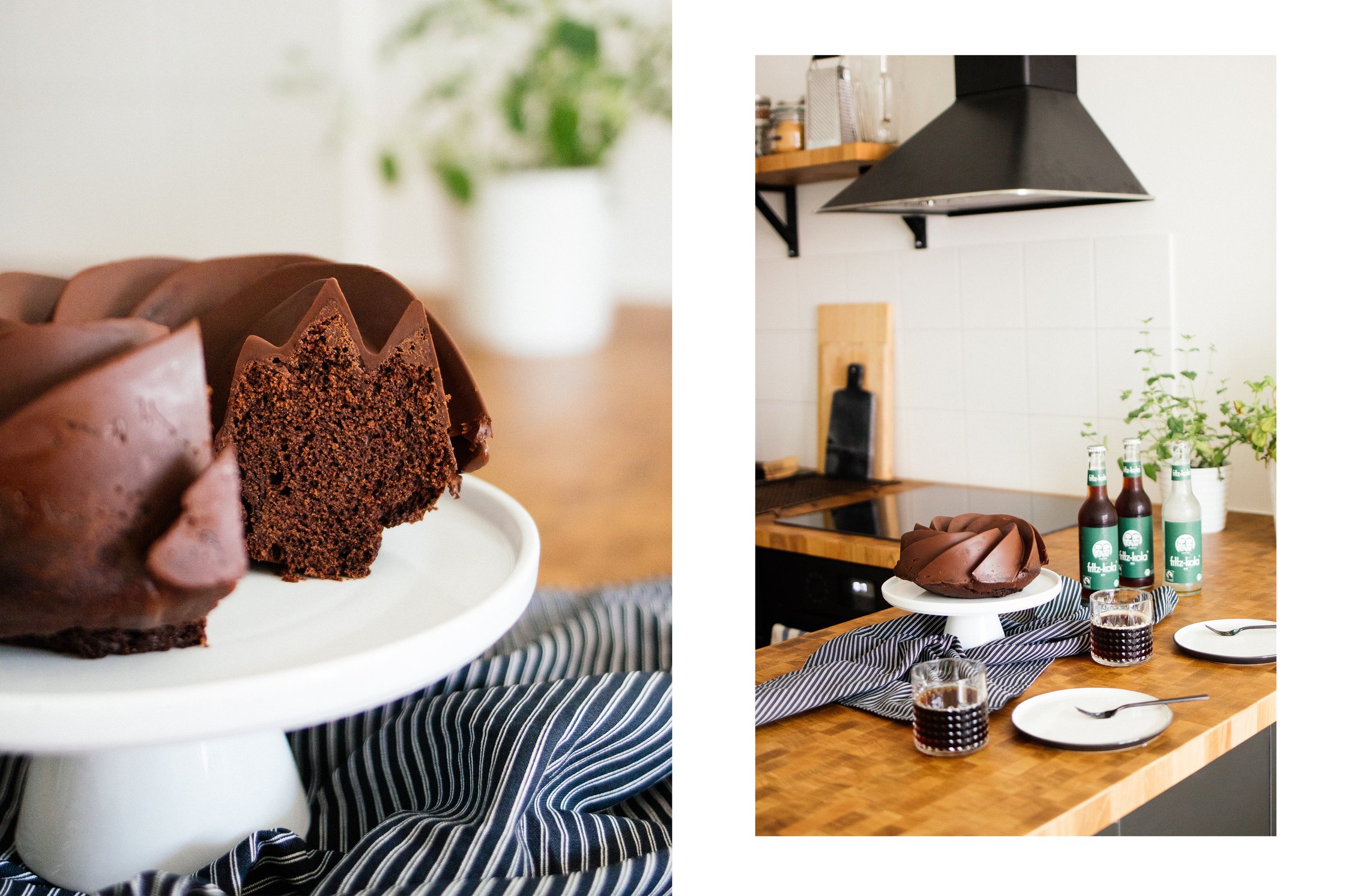 veganer, saftiger Schokoladenkuchen auf Tortenplatte