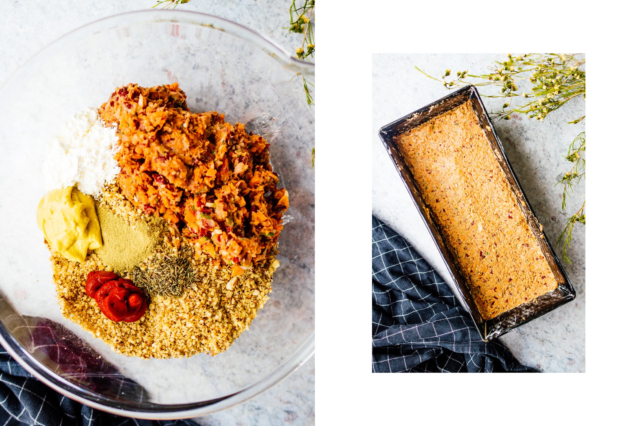 vegan nut roast in a baking pan