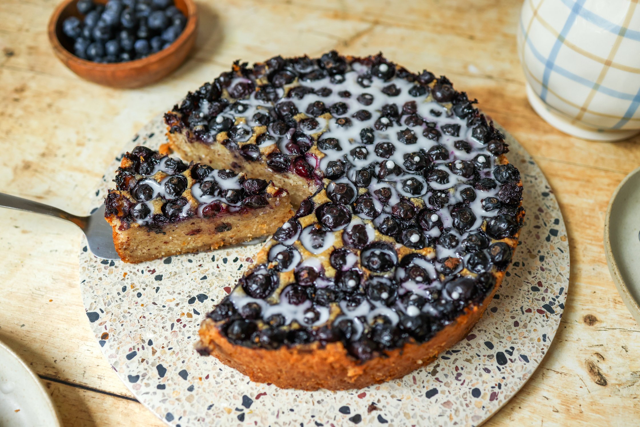Vegan Semolina Cake with Blueberries is ready to be eaten