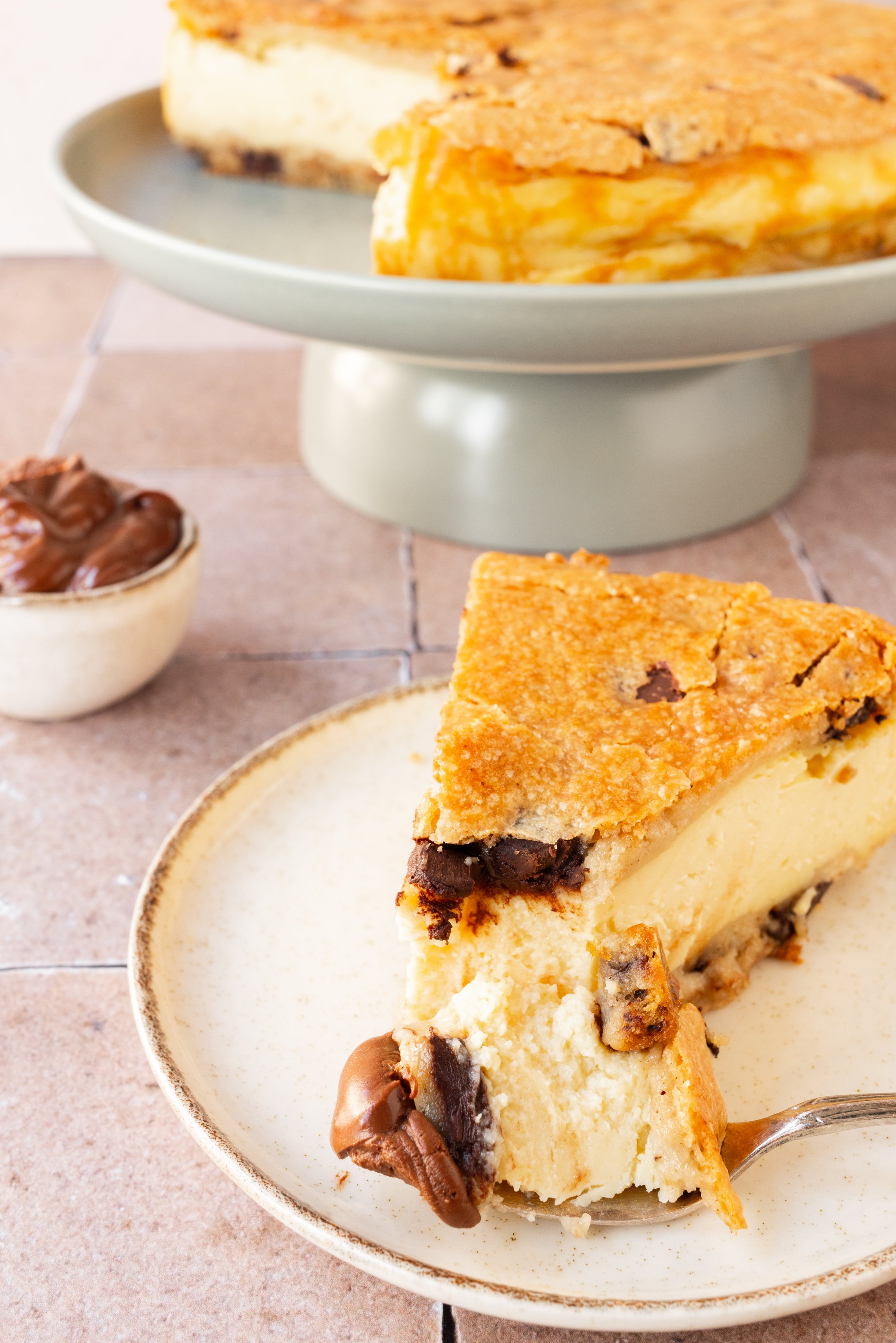 Vegan Cookie Dough Cheesecake with ganache