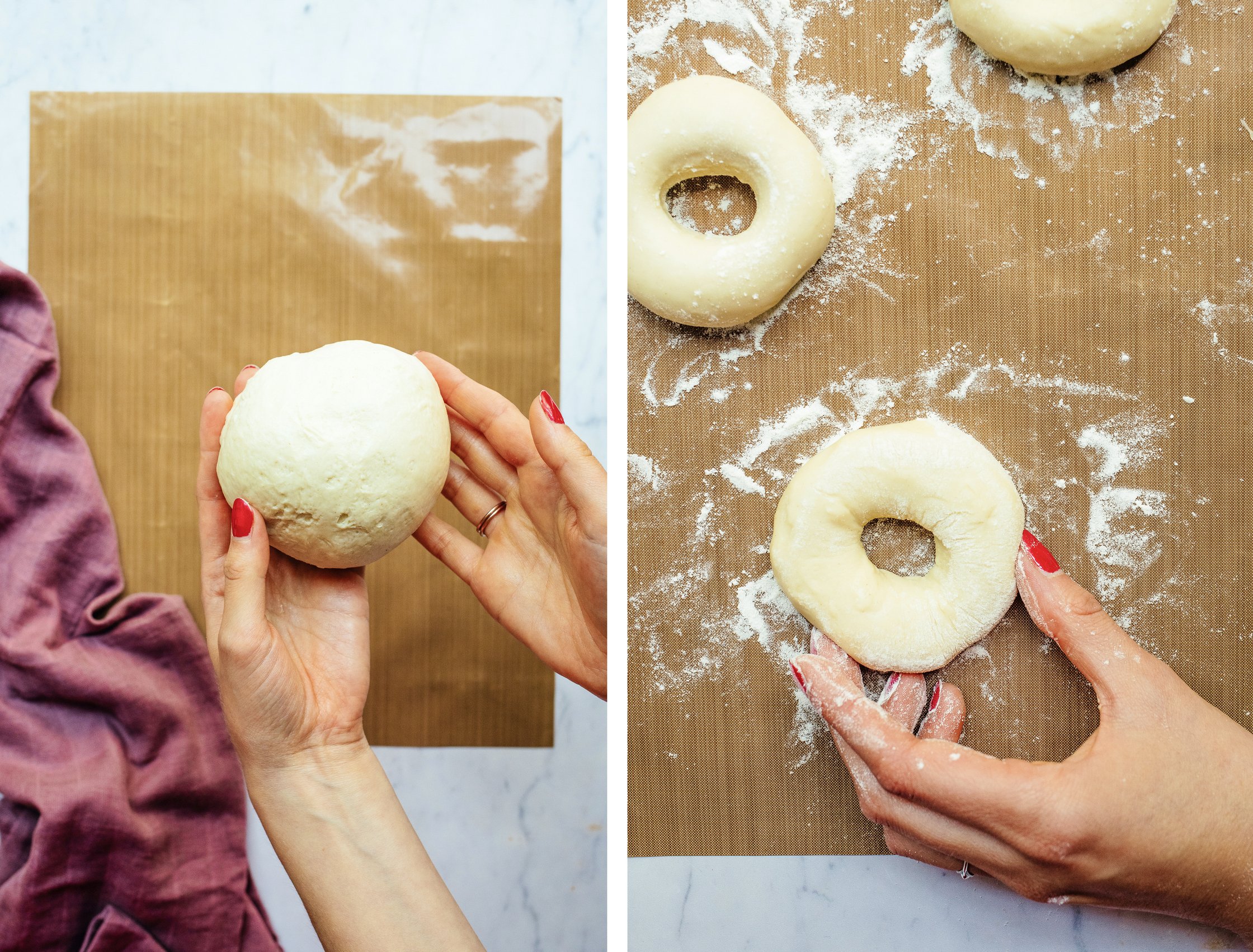 forming donuts with a yeast dough