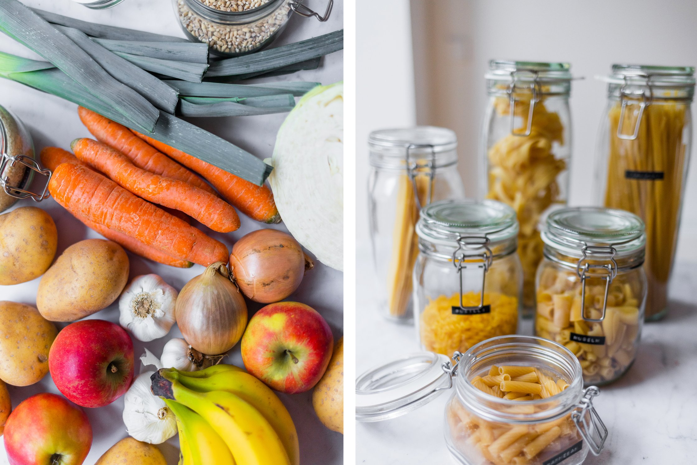 Cheap vegan food - vegetables and pasta.
