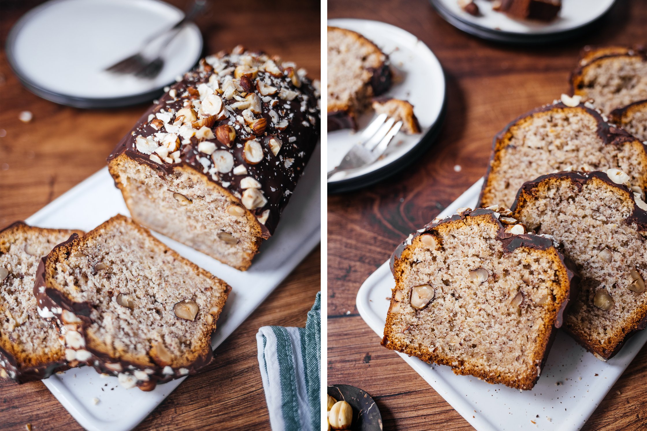 slicing the vegan hazelnut cake