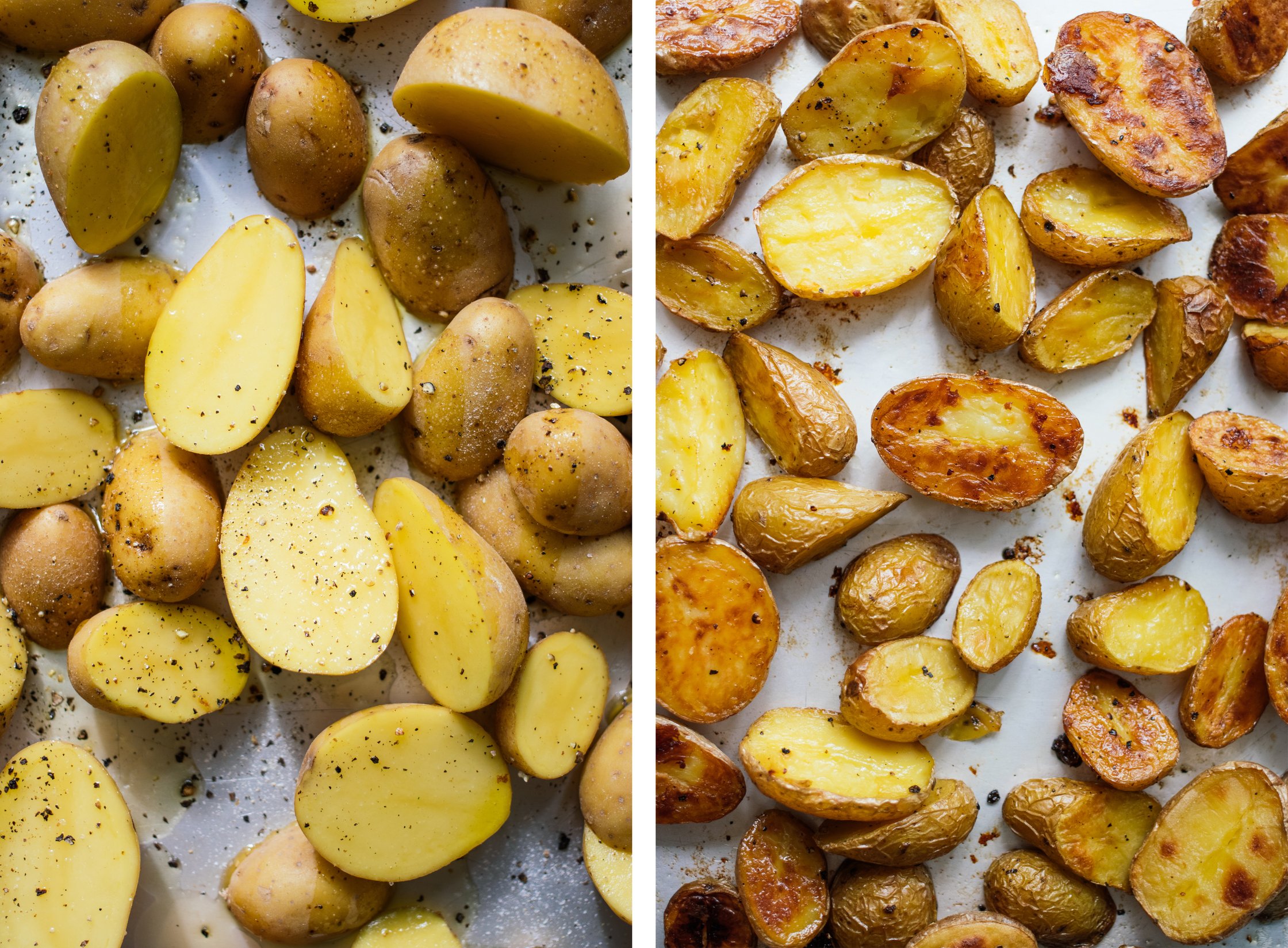 kartoffeln vor und nach dem rösten