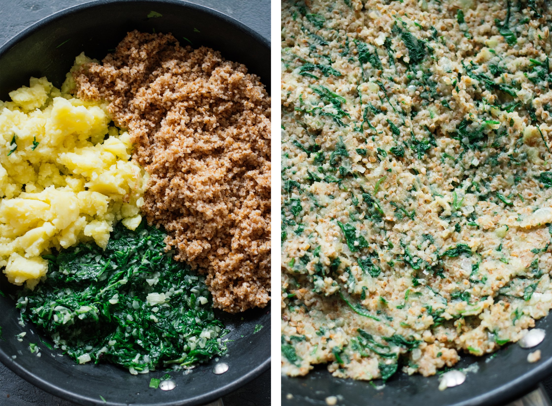 filling for vegan pelmeni with spelt and spinach