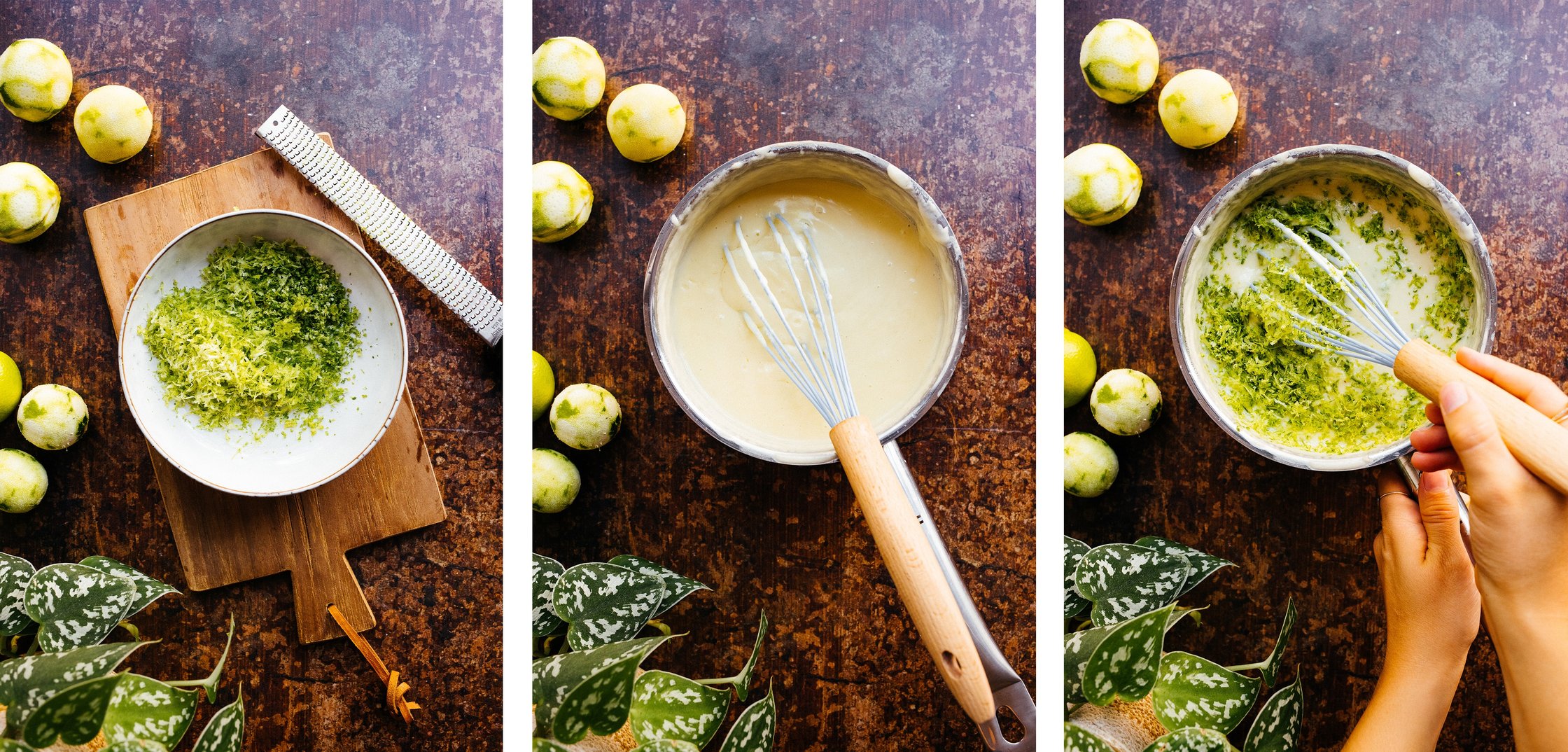 vegane Limettencreme wird in einem Topf verrührt