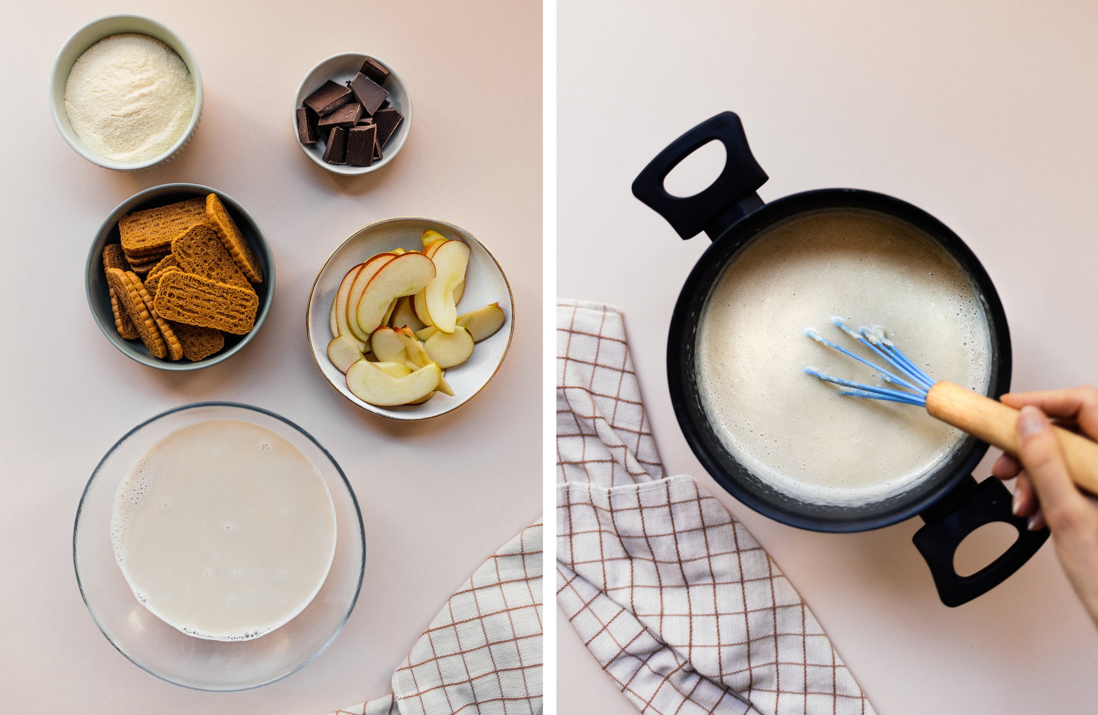 fünf Zutaten für veganen Biscoff-Grießbrei; Grießbrei kochen