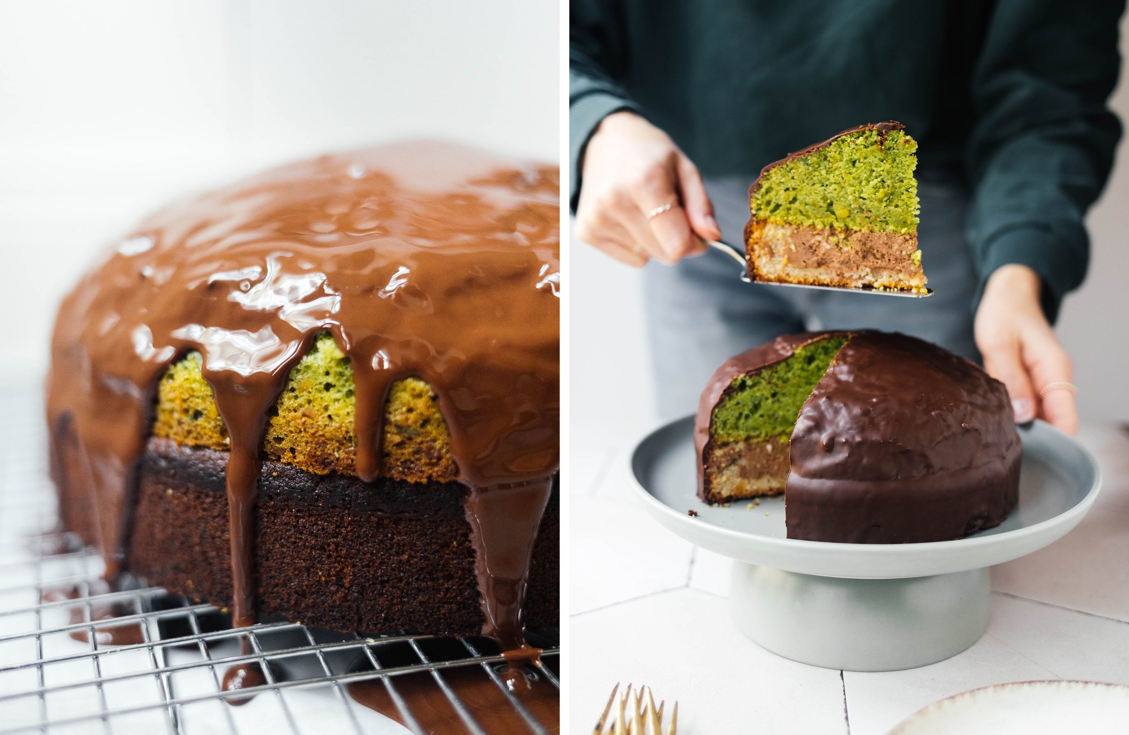 vegan Mozartball cake is covered with chocolate