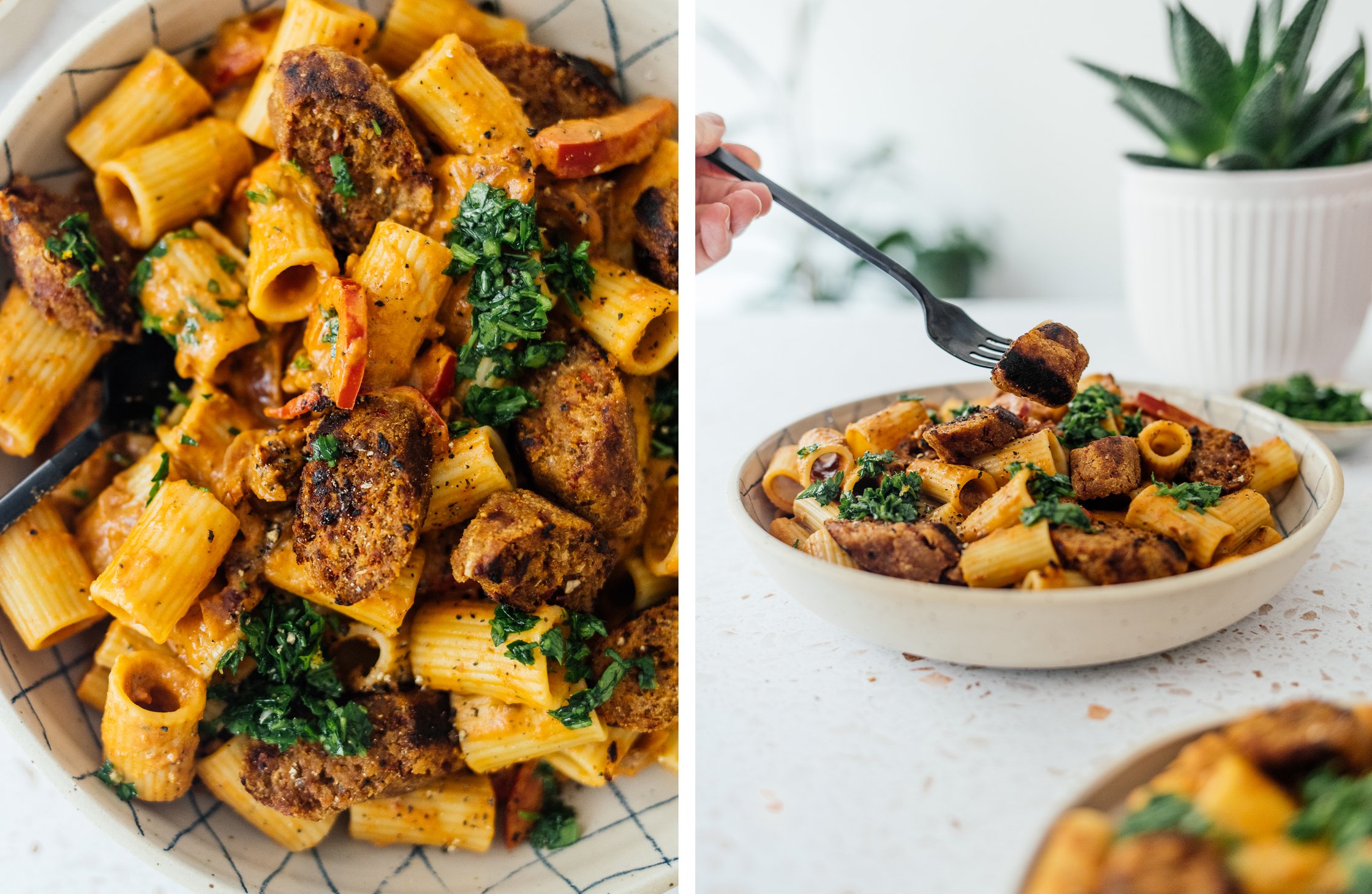 vegan chorizo pasta on a plate