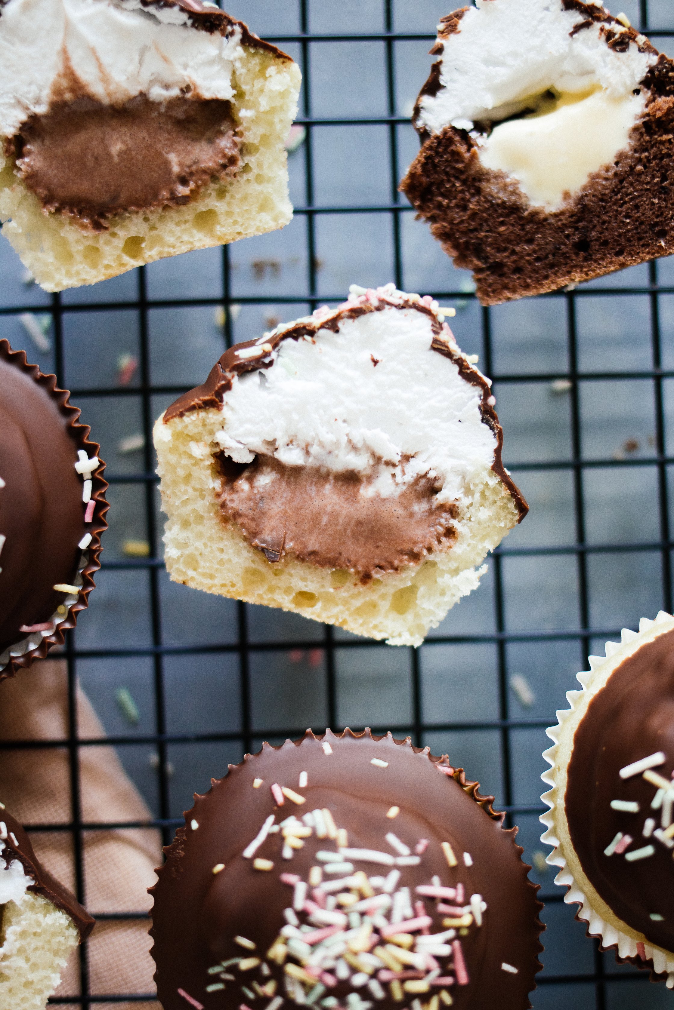 vegan cupcake stuffed with ice cream and whipped cream