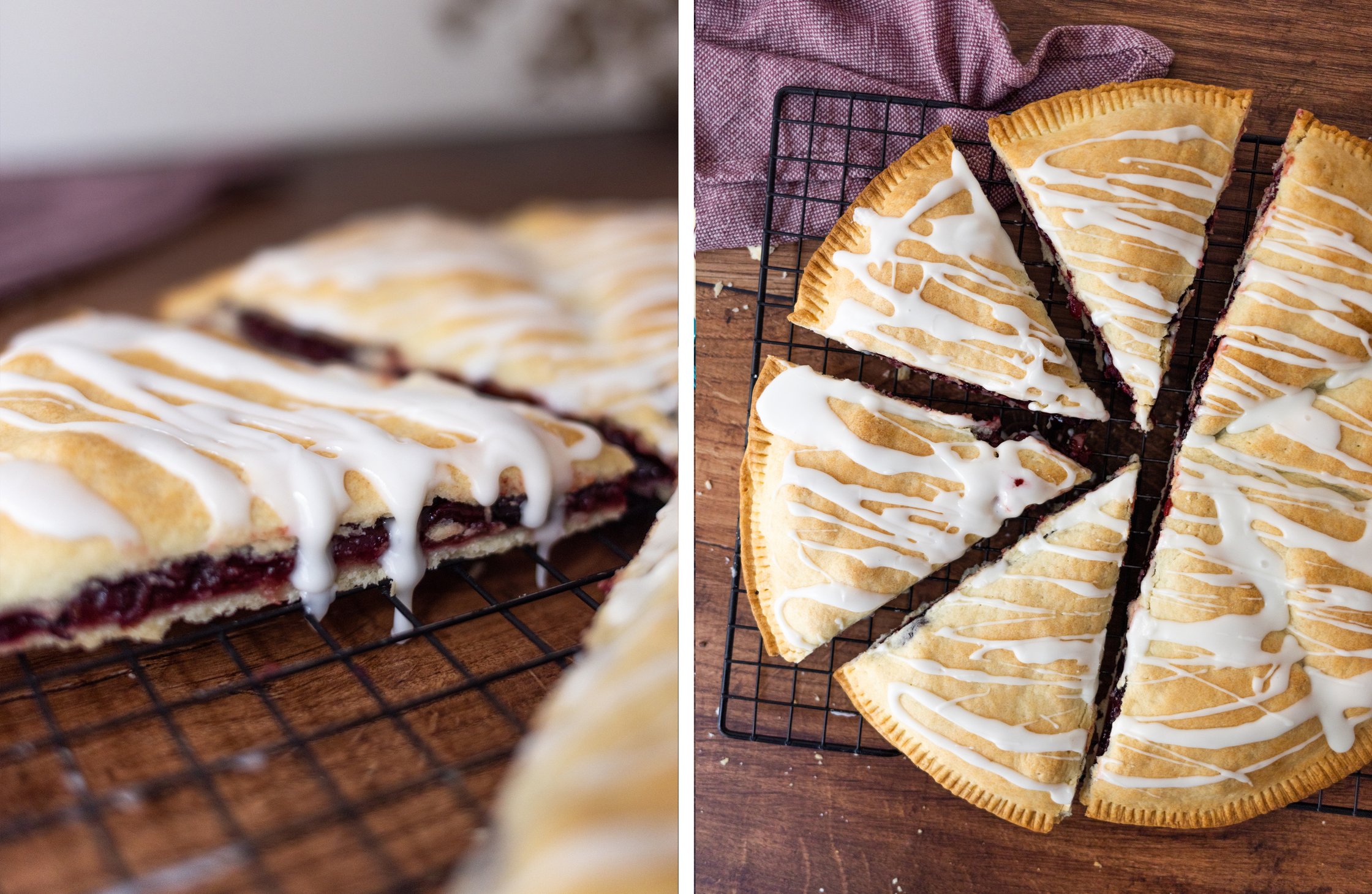 Kuchen mit Zuckerguss überzogen, mehrere stücke Hand Pie von oben