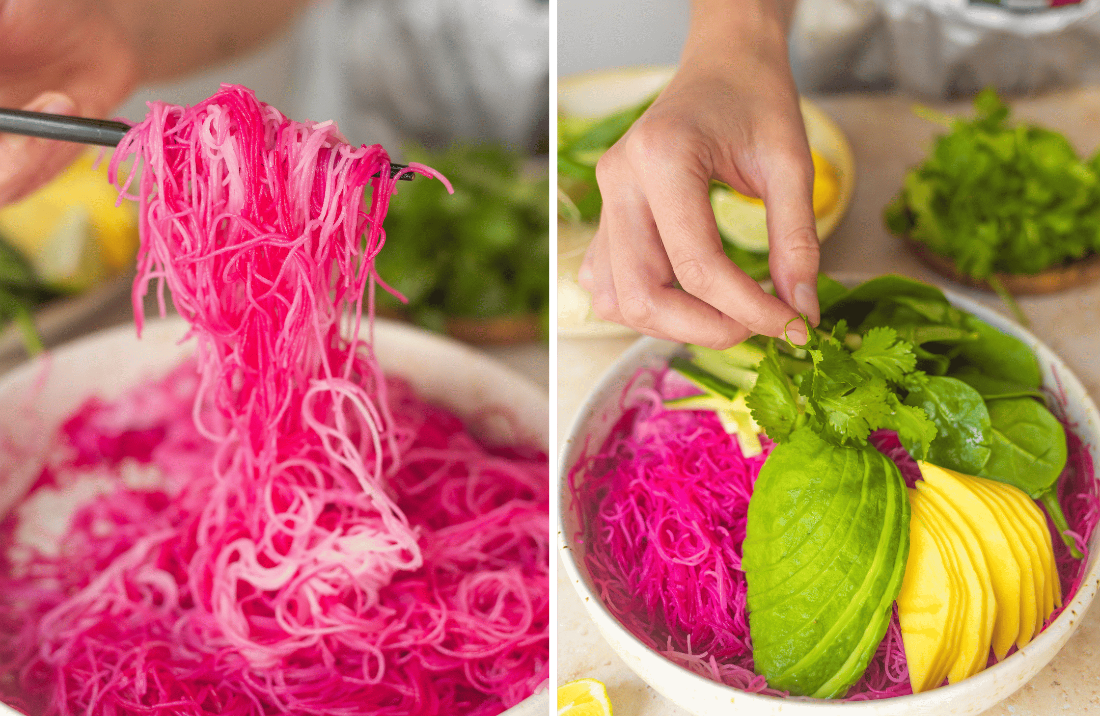 glass noodle salad in bowls
