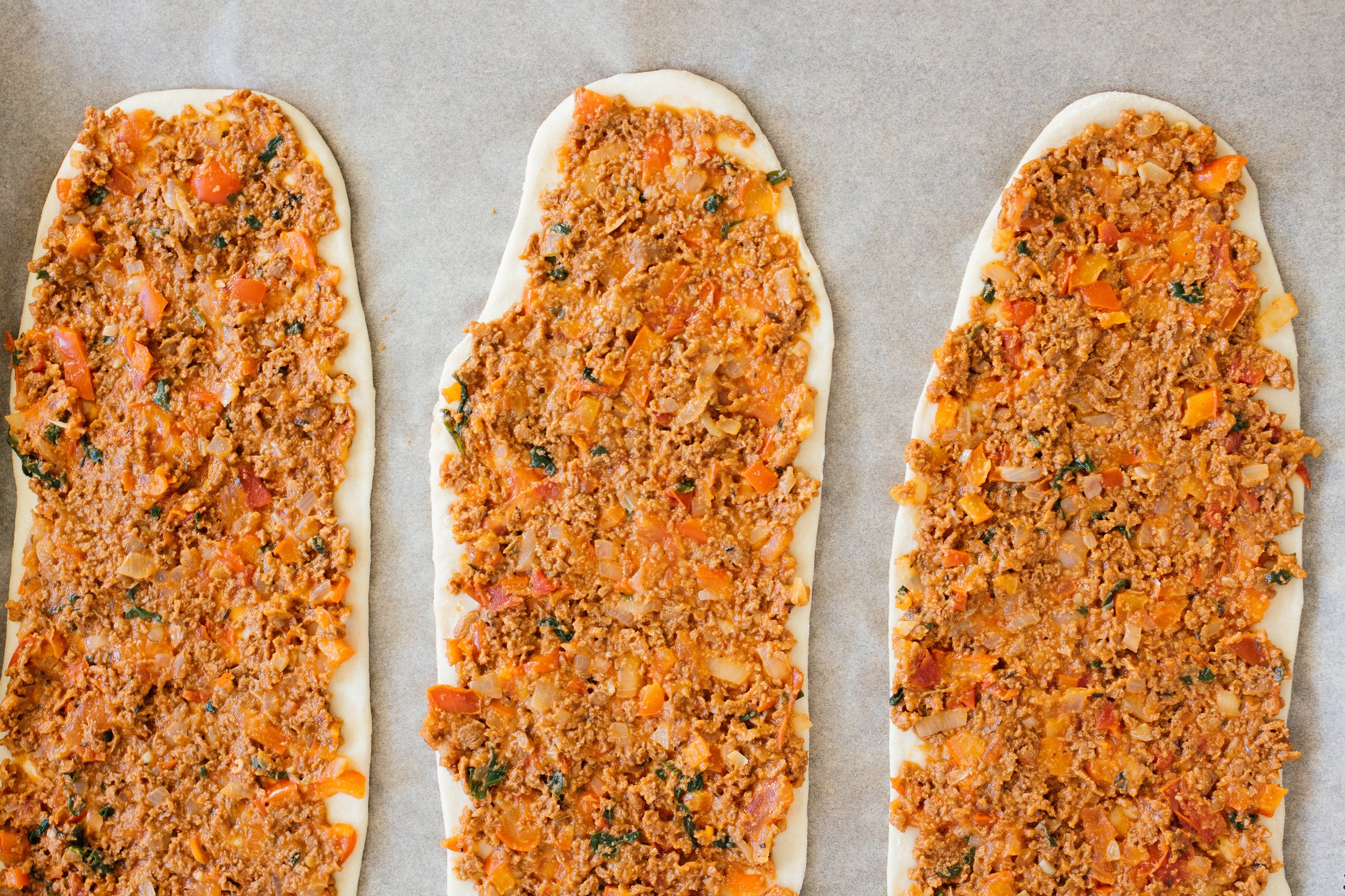 vegan Turkish pizza before baking