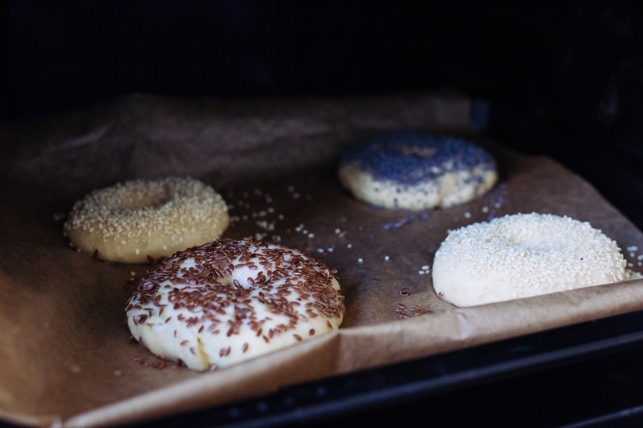 bagels baking in the oven
