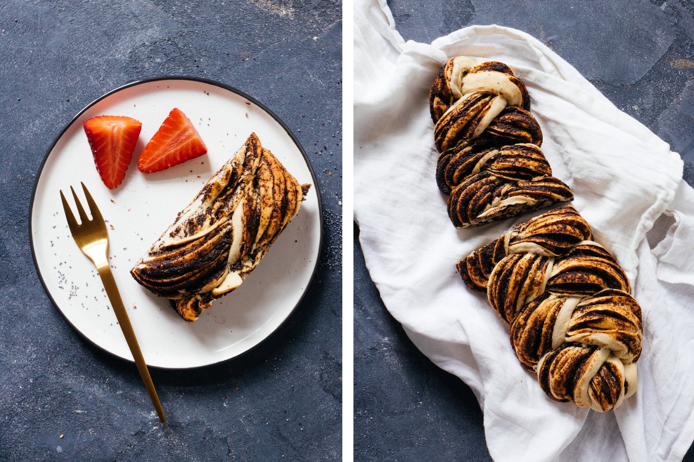 a piece of poppy seed braided loaf