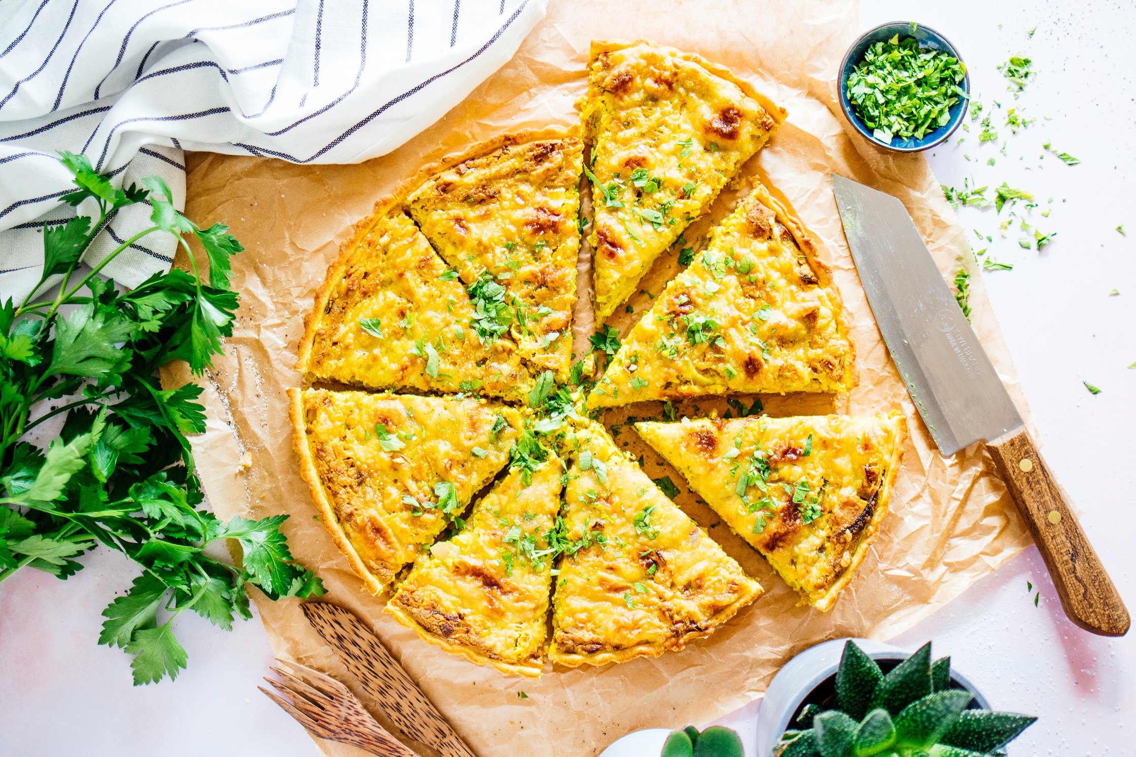 vegan quiche lorraine with parsley