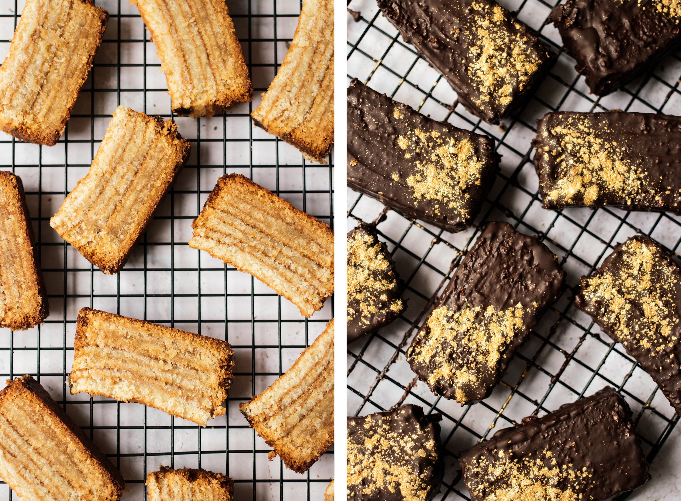 vegan baumkuchen before and after glazing with chocolate