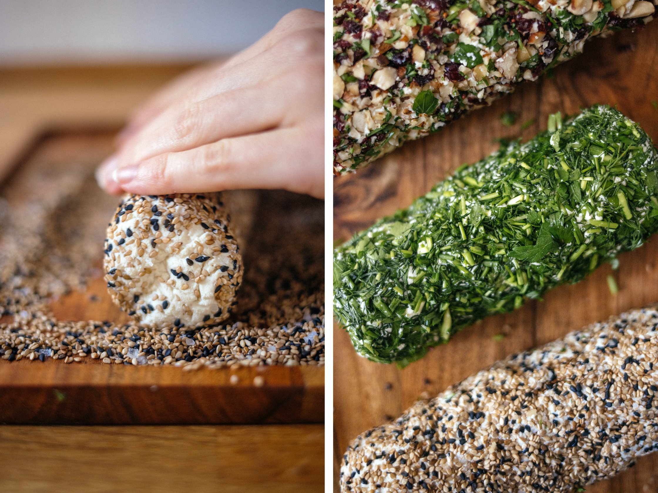 vegane frischkäse rollen in sesam rollen