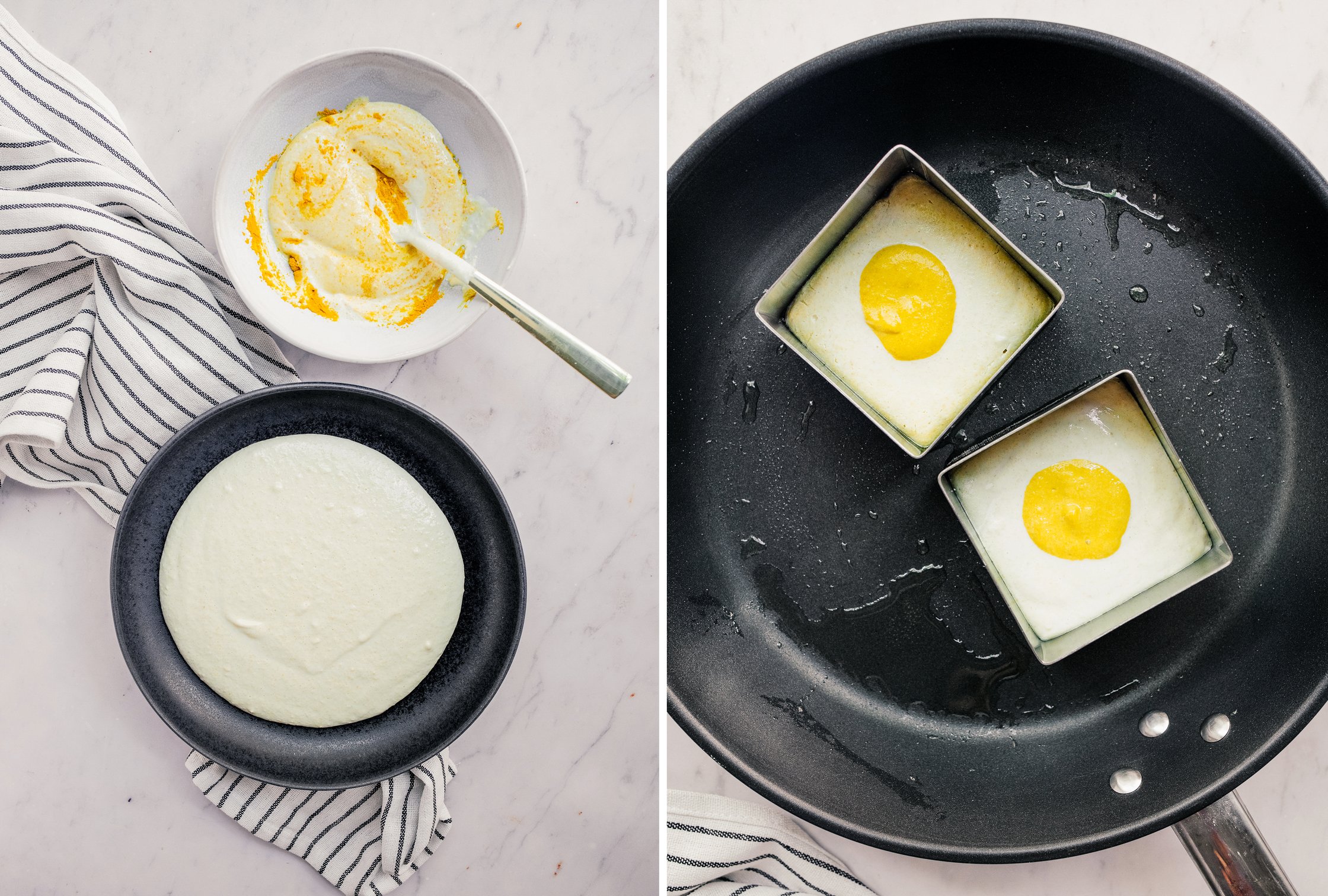 vegan egg patties in a pan