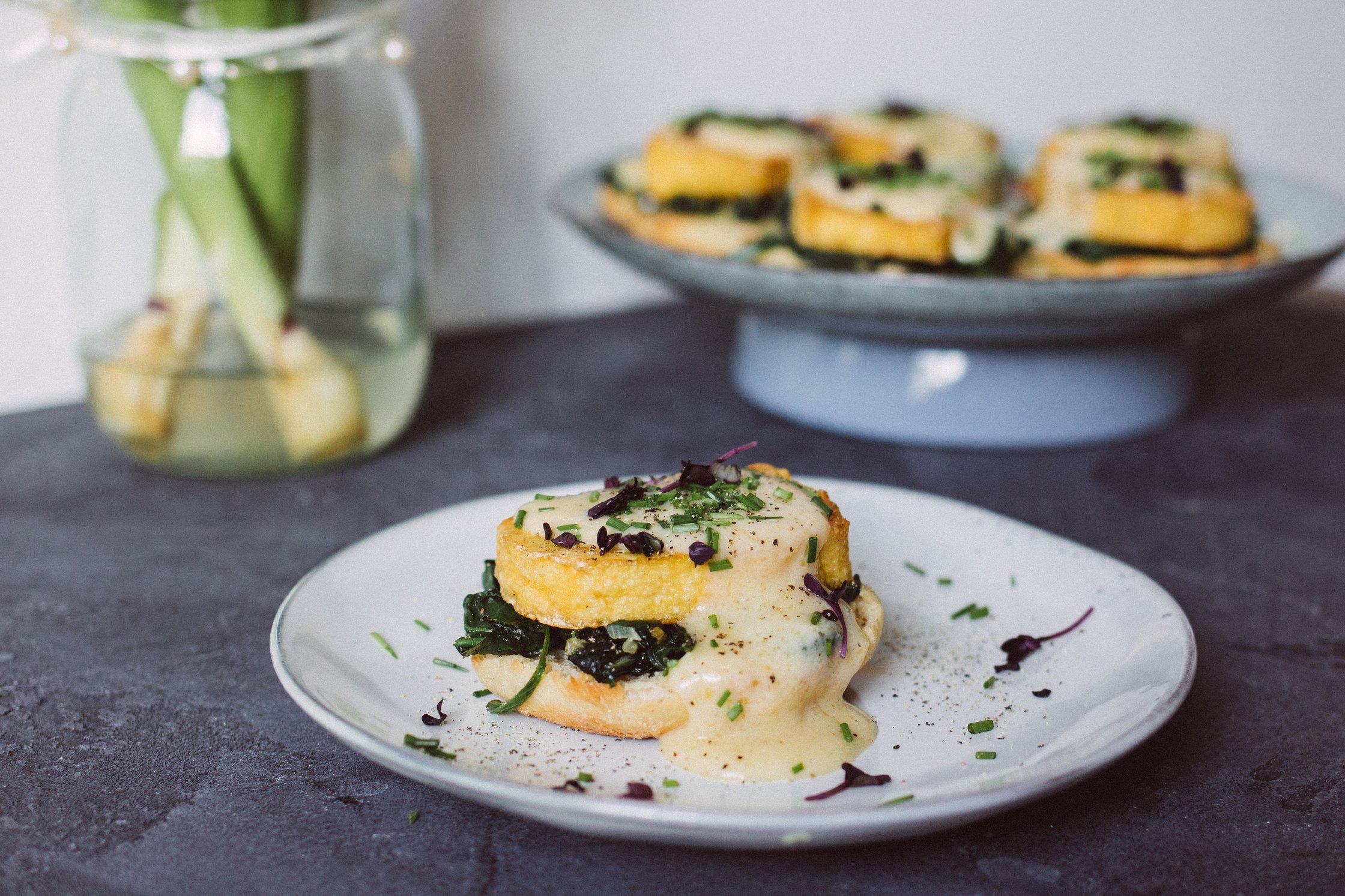 Vegan Eggs Florentine on a plate
