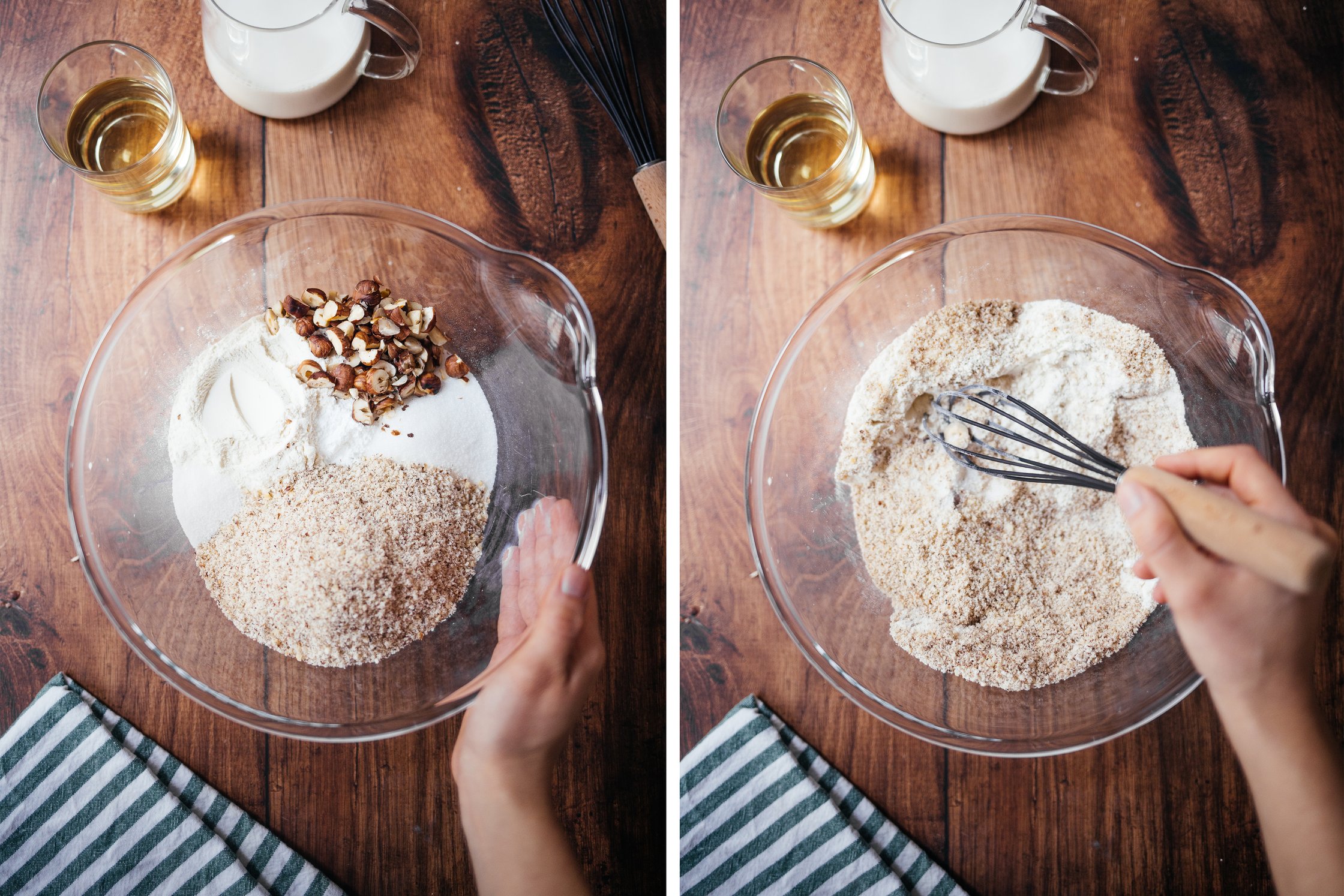 mixing the batter for the vegan hazelnut cake