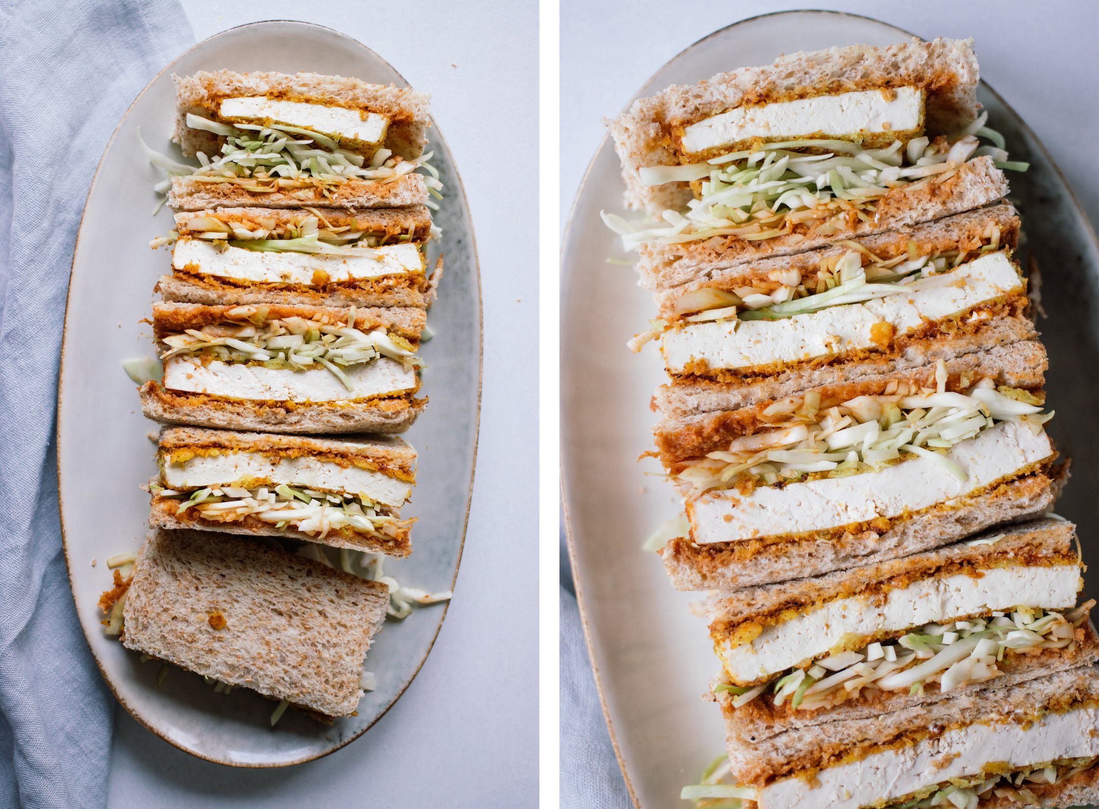 halved Vegan Tofu Katsu Sando on a plate
