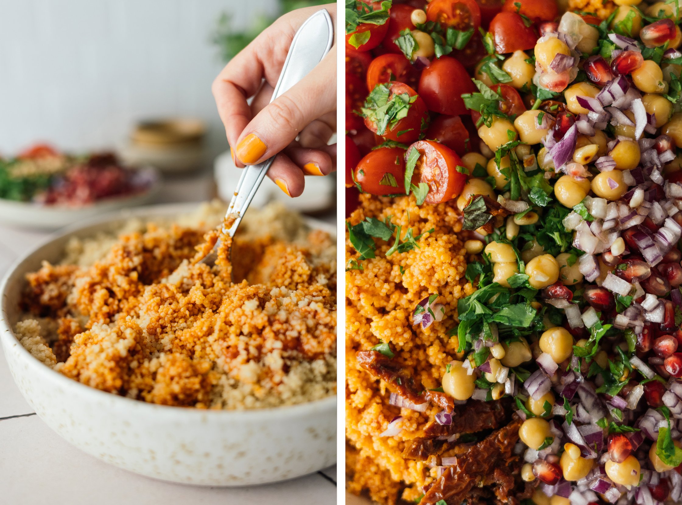 blending and mixing dressing for Couscous Salad with Crispy Plant-Based Feta Cheese