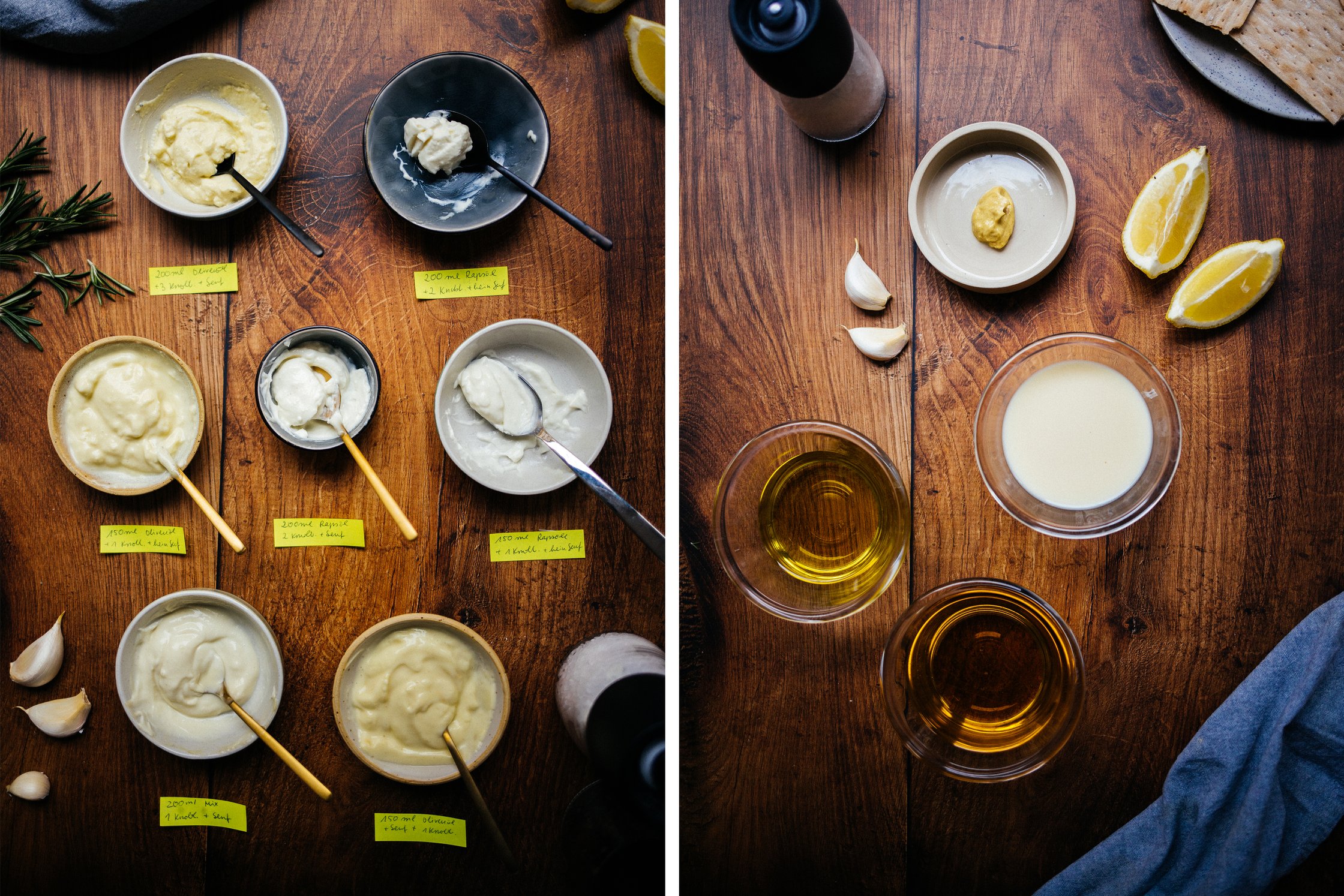 sieben verschiedene Aioli werden getestet