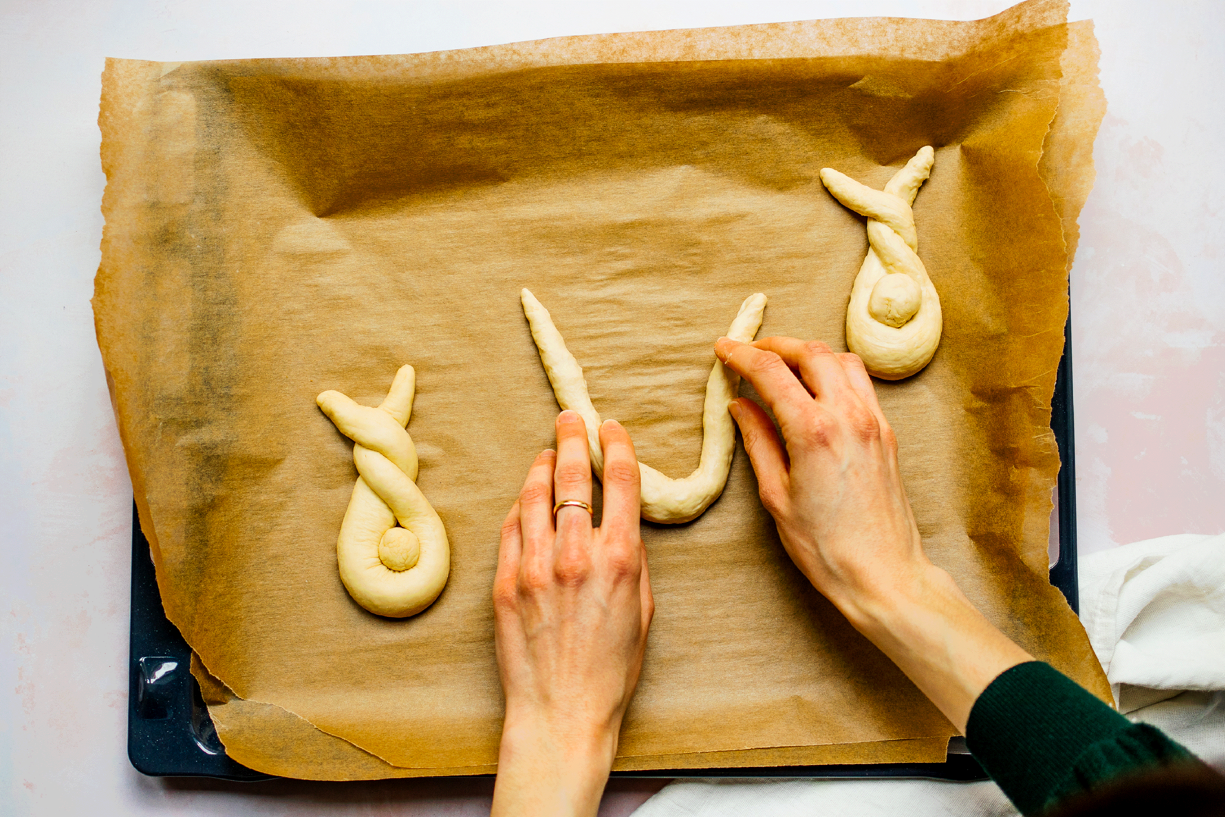 forming vegan easter bunny rolls