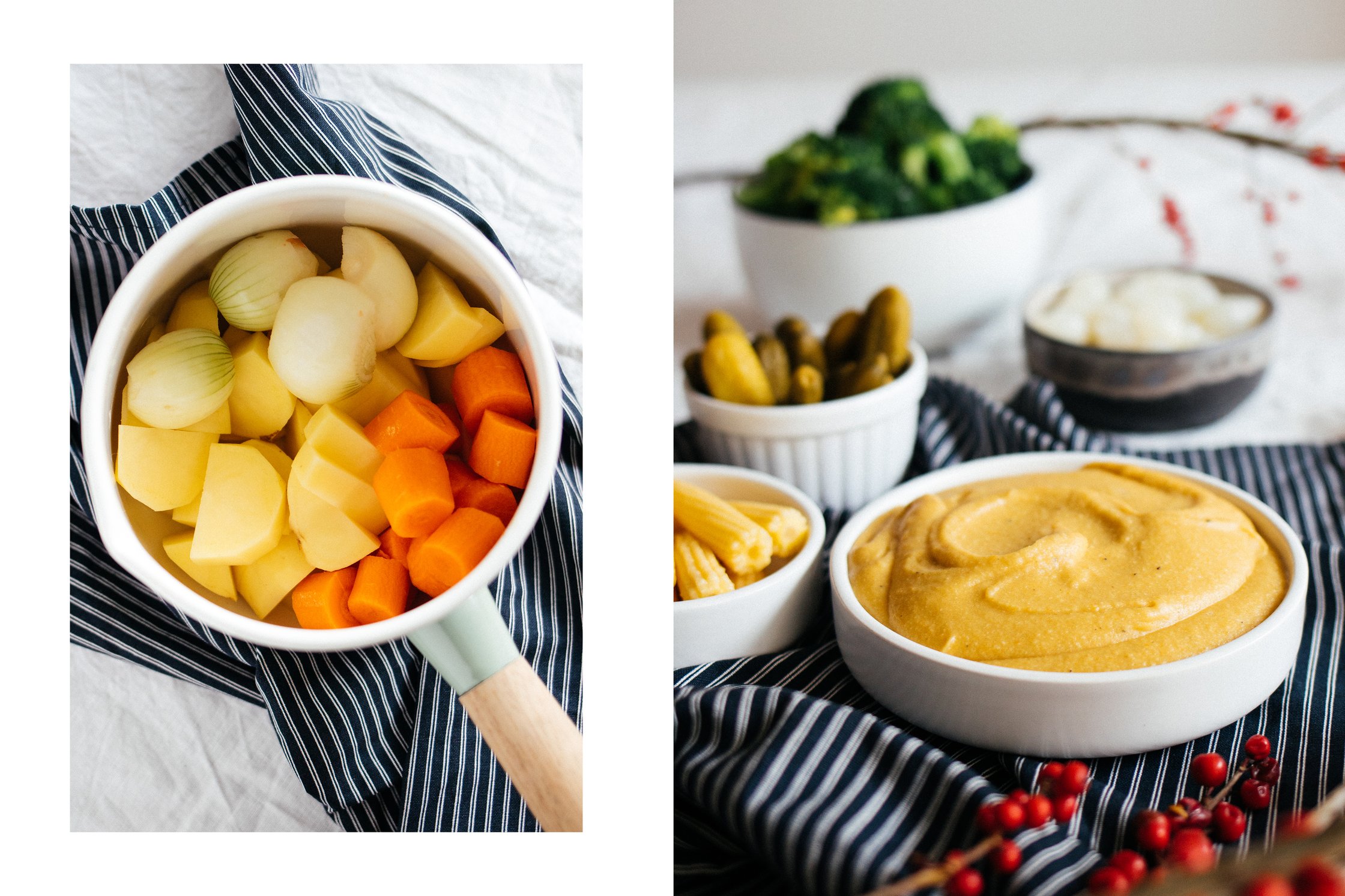 cooking vegan cheese sauce made of potatoes and carrots