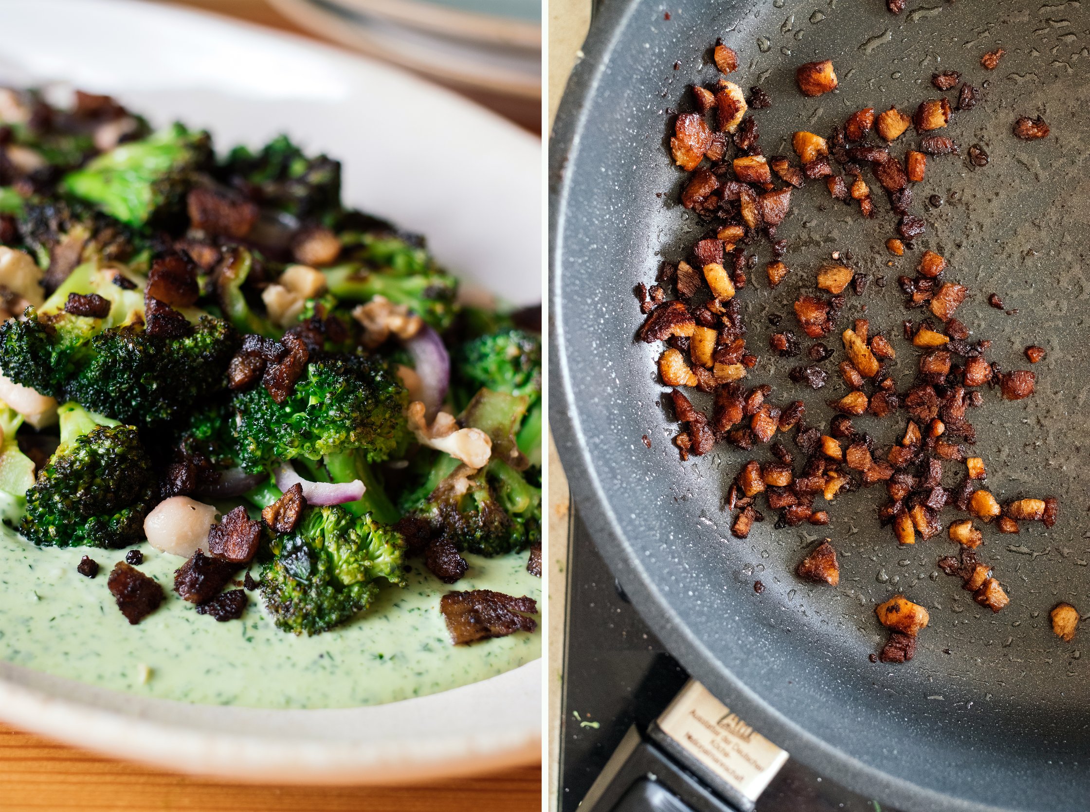 frying soy granules for vegan bacon bits