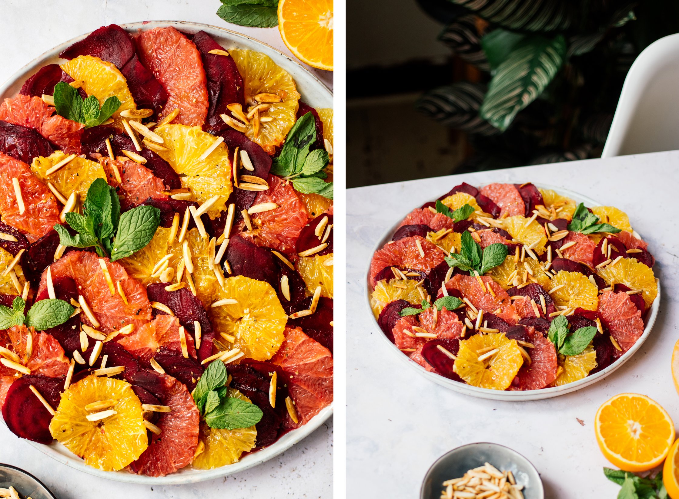 rote bete zitrus salat auf dem tisch