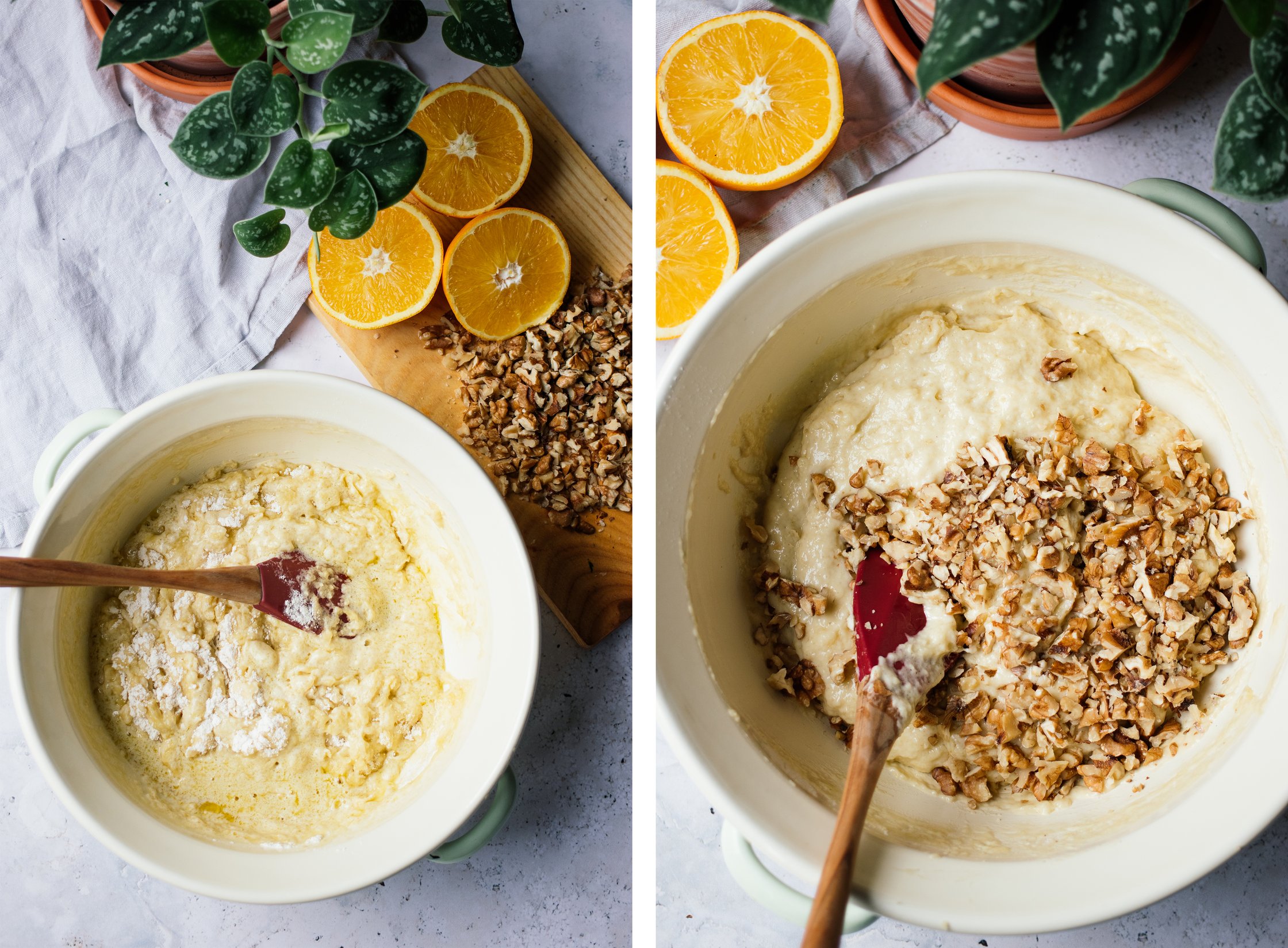 teig für veganen orangen olivenöl kuchen mit walnüssen