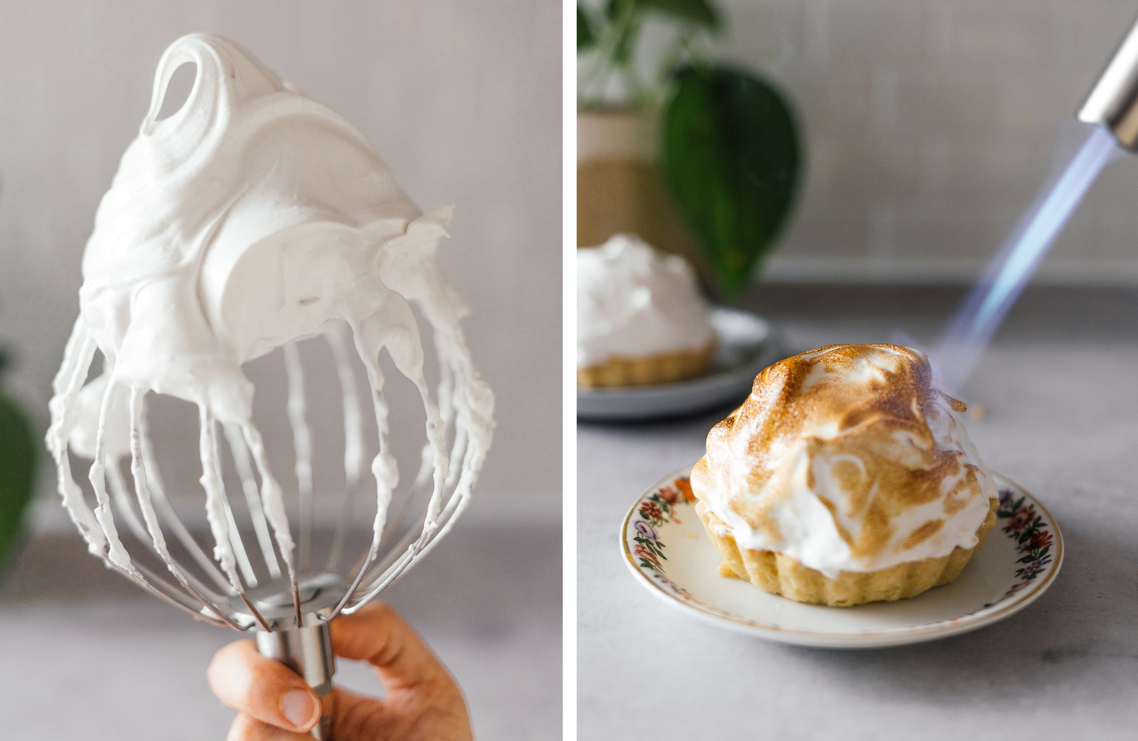 whipped vegan egg whites; flambé vegan egg whites